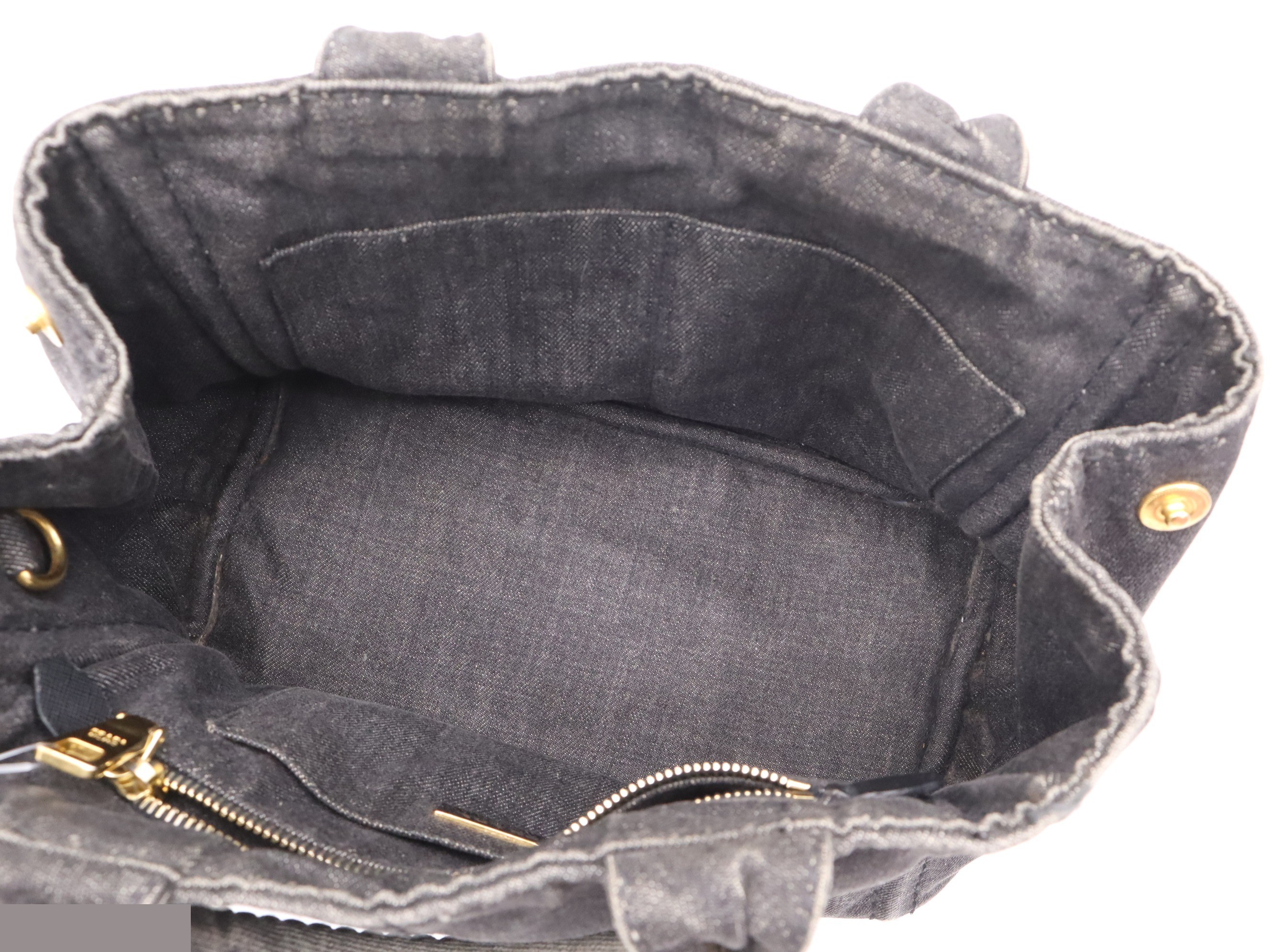 Denim Canapa Tote Mini, Black, Gold Hardware — view 7