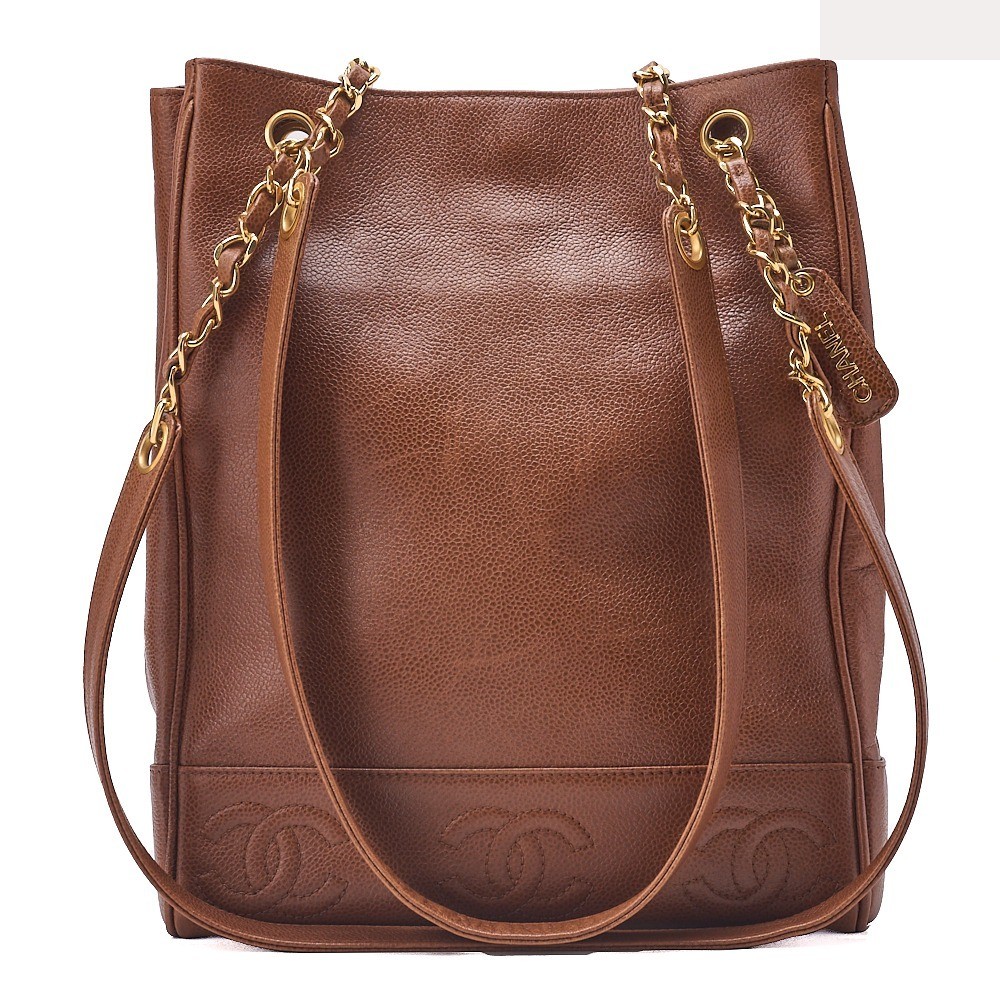 Caviar Skin Triple Coco Chain Shoulder Bag, Brown — view 2