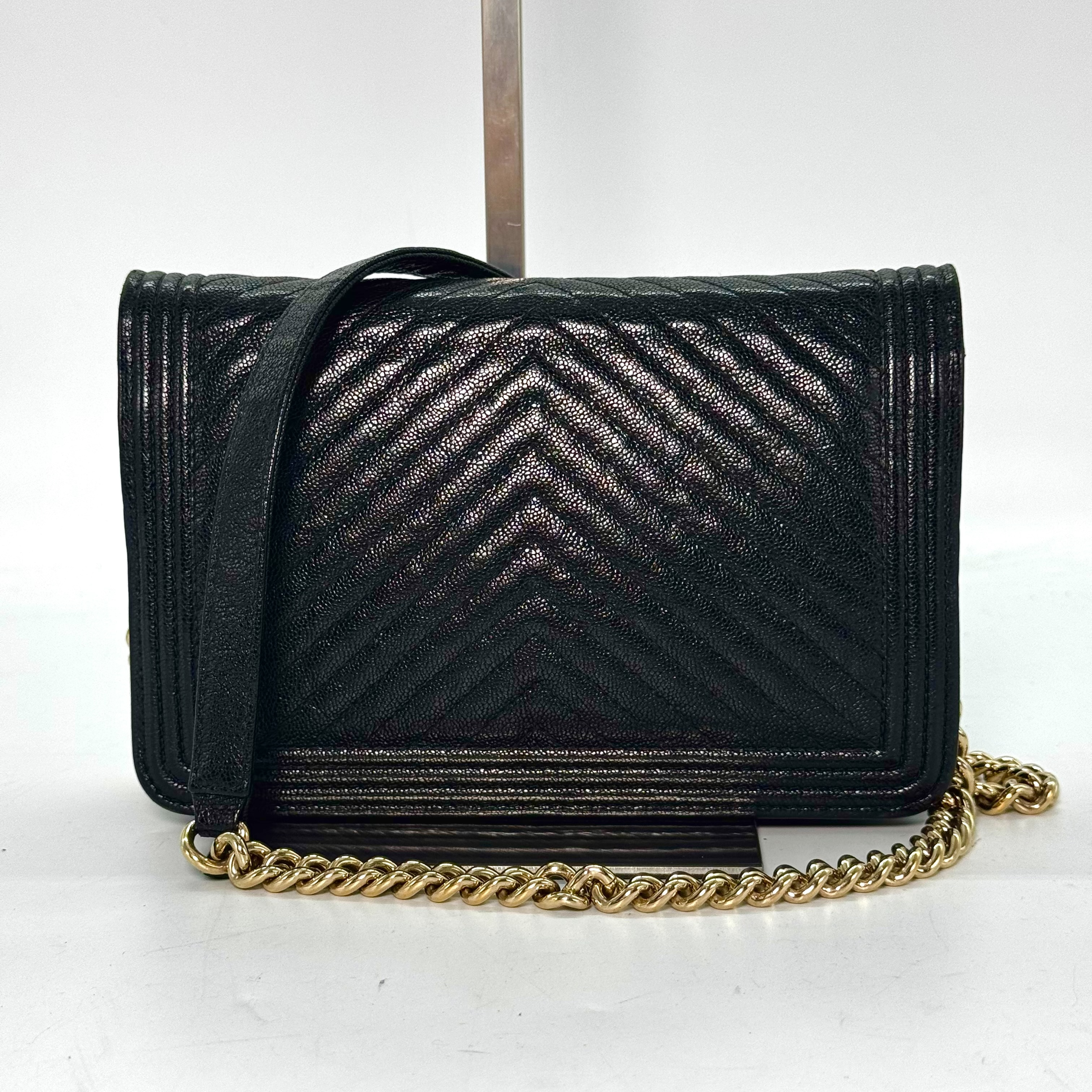 Caviar Skin V-Stitch Chain Shoulder Bag, Black, 27812150 (Shoulder Bag) — view 2