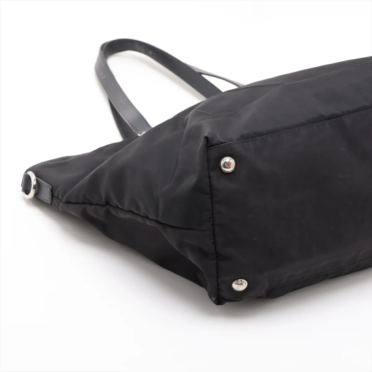 Tessuto Nylon x Leather Tote Bag, Black — view 4