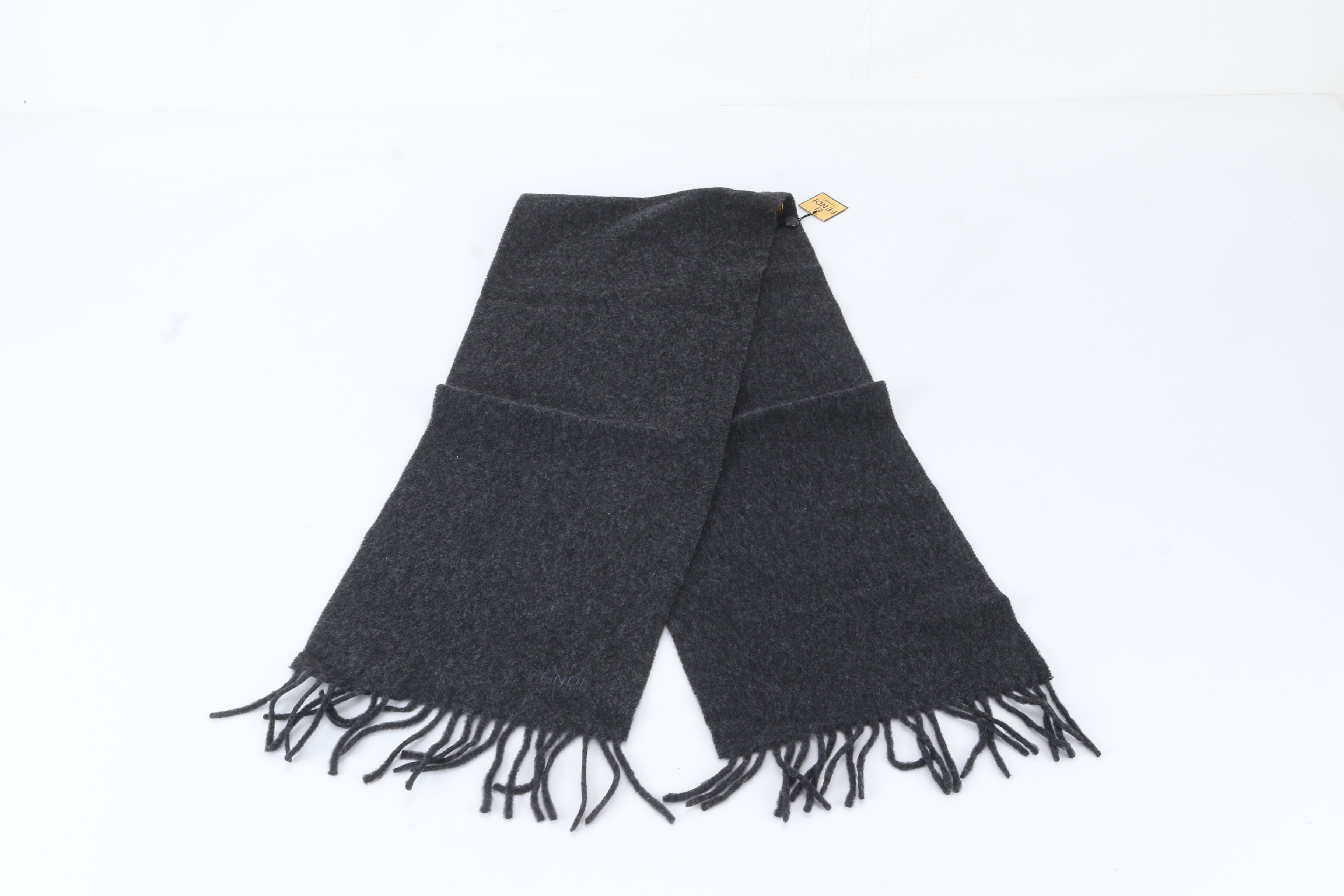 tagged fringe scarf, black, other accessories