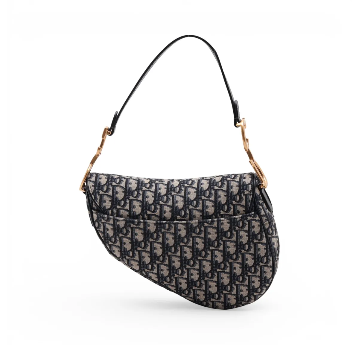 Oblique Saddle Bag, Canvas x Leather, 2-Way Shoulder Bag, Navy — view 2