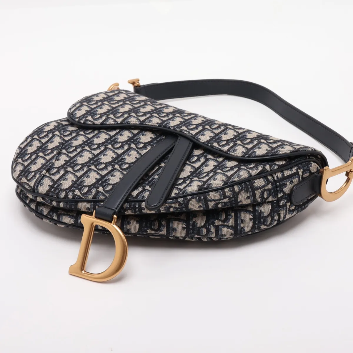 Oblique Saddle Bag, Canvas x Leather, 2-Way Shoulder Bag, Navy — view 3
