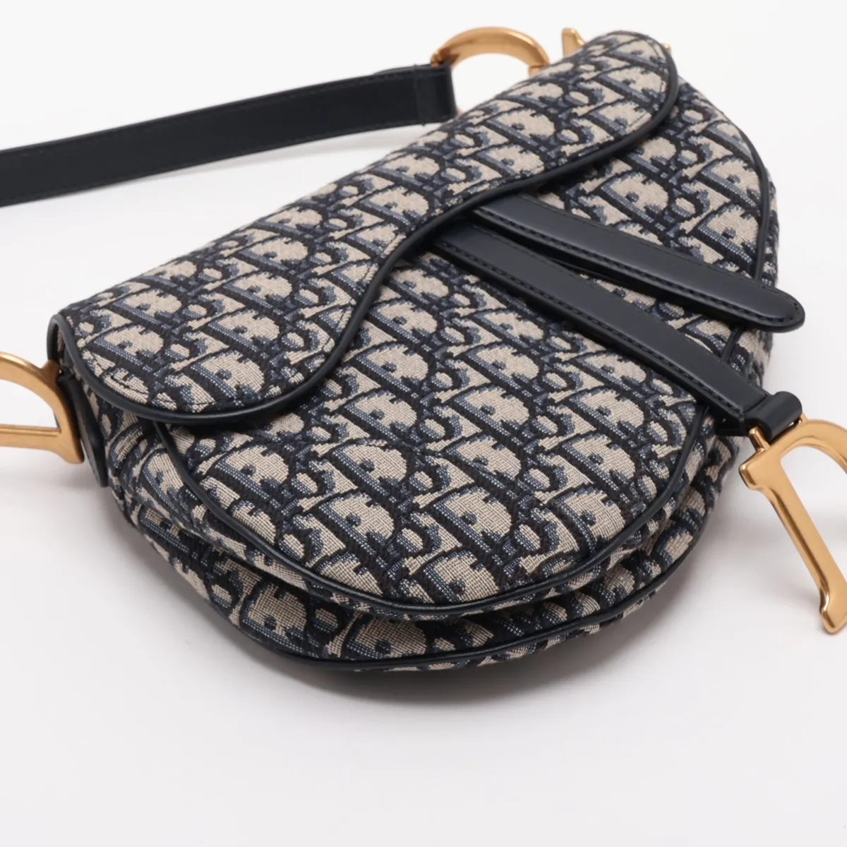 Oblique Saddle Bag, Canvas x Leather, 2-Way Shoulder Bag, Navy — view 4
