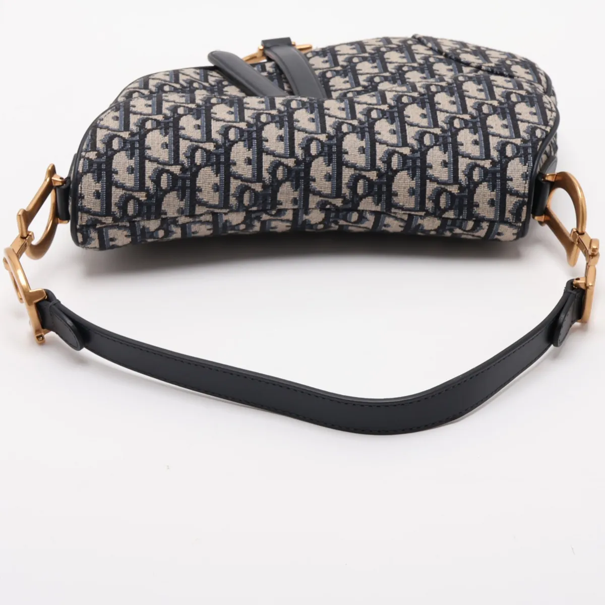 Oblique Saddle Bag, Canvas x Leather, 2-Way Shoulder Bag, Navy — view 5