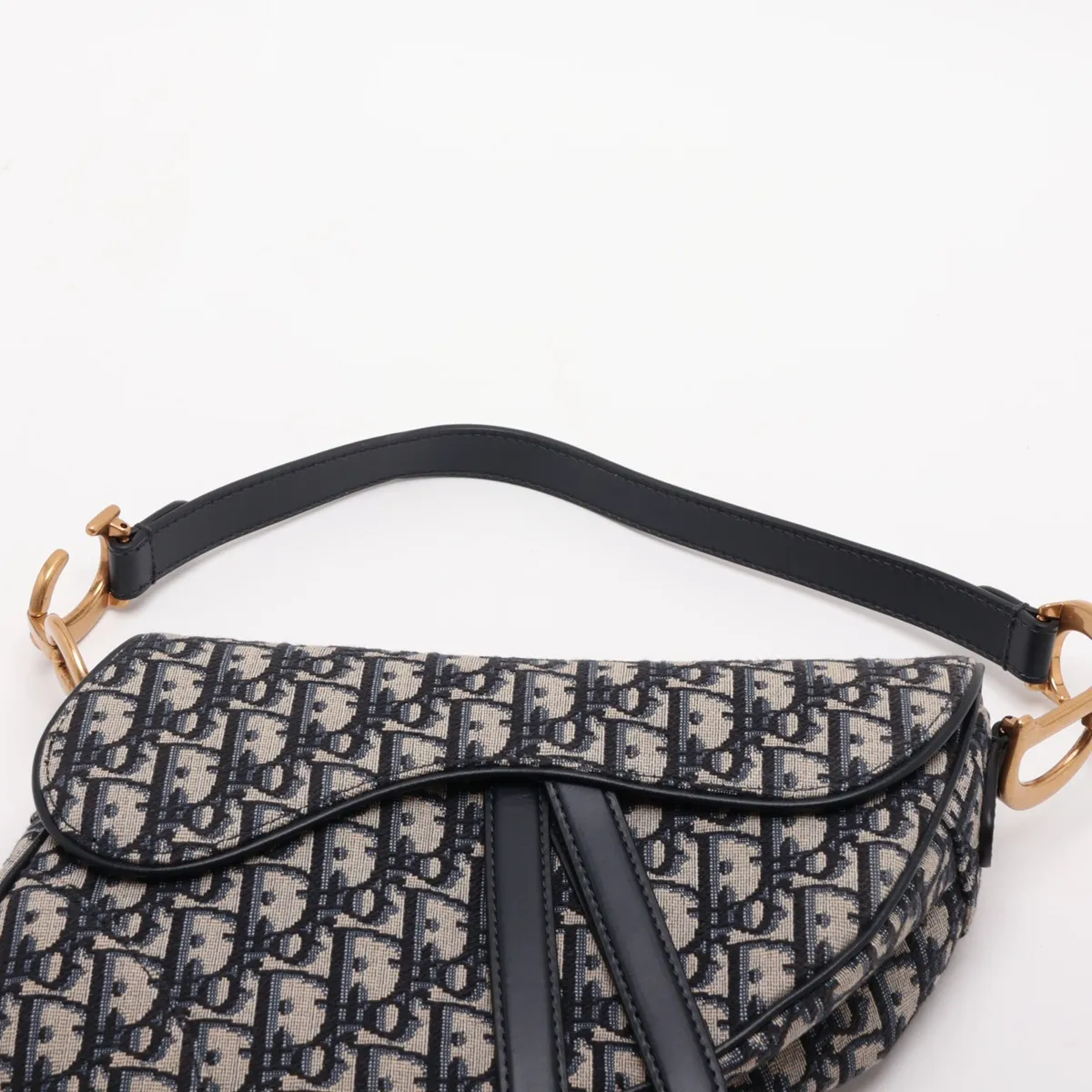 Oblique Saddle Bag, Canvas x Leather, 2-Way Shoulder Bag, Navy — view 6