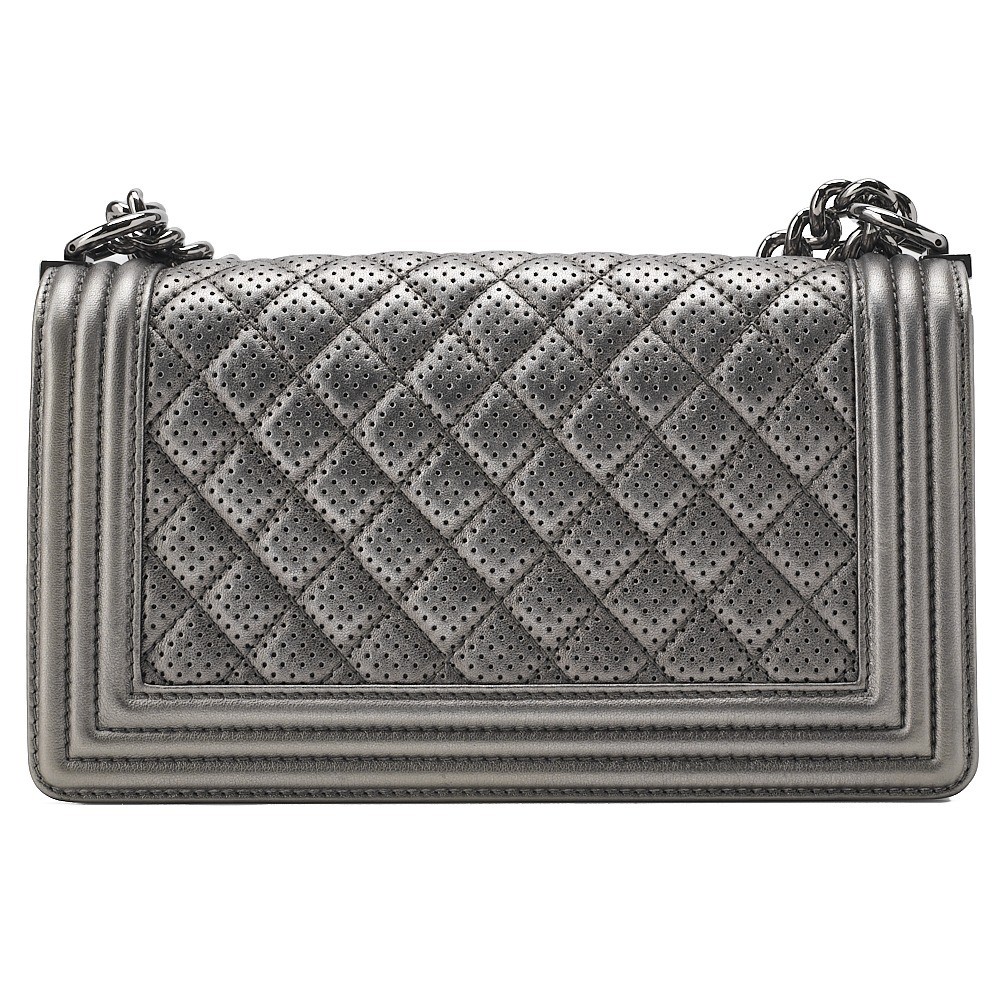 Perforated leather Boy Chanel 25 chain shoulder bag, silver — view 2