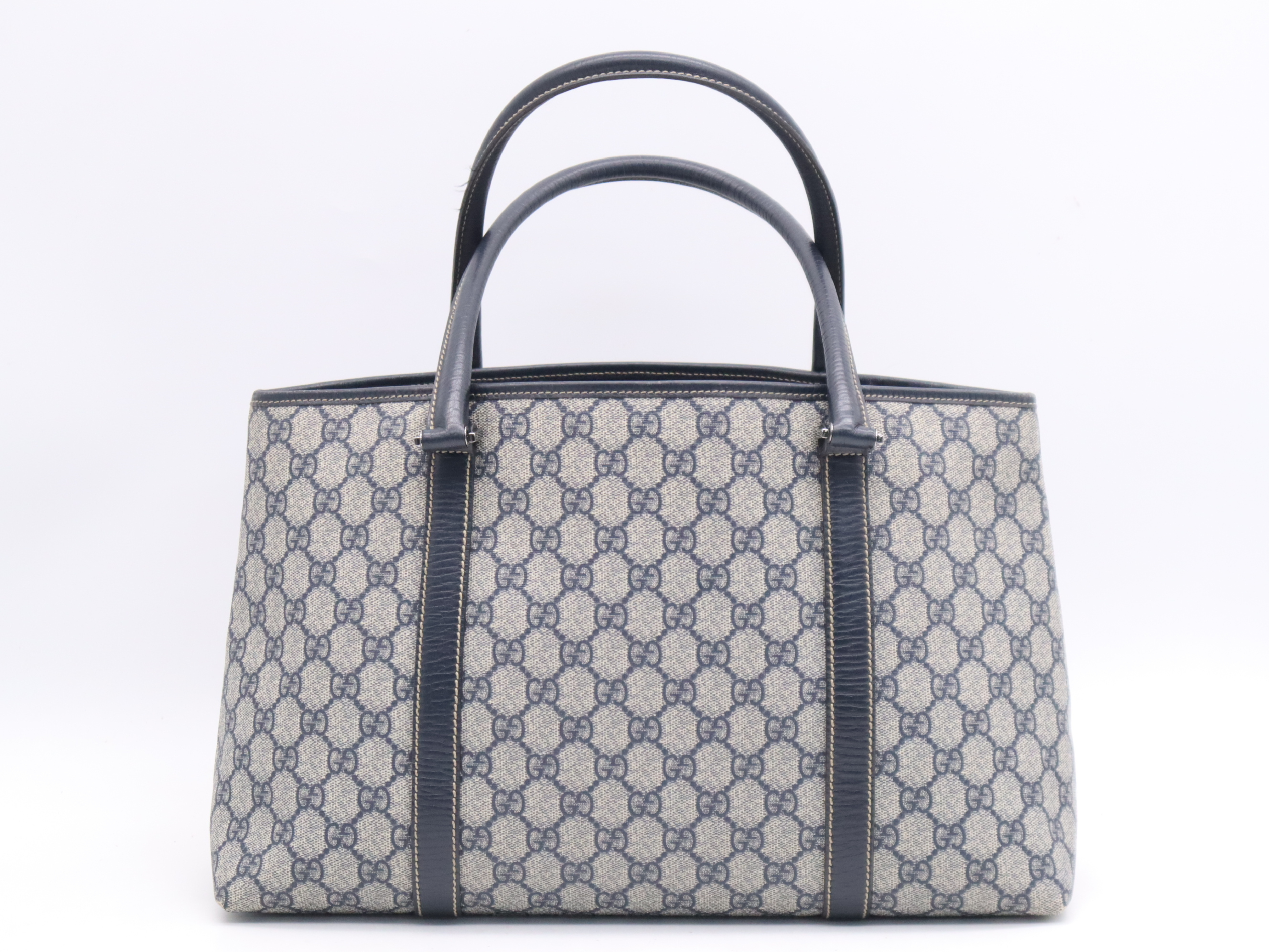 114595 Leather GG Supreme Tote Bag, Navy, Silver Hardware, Tote Bag — view 2