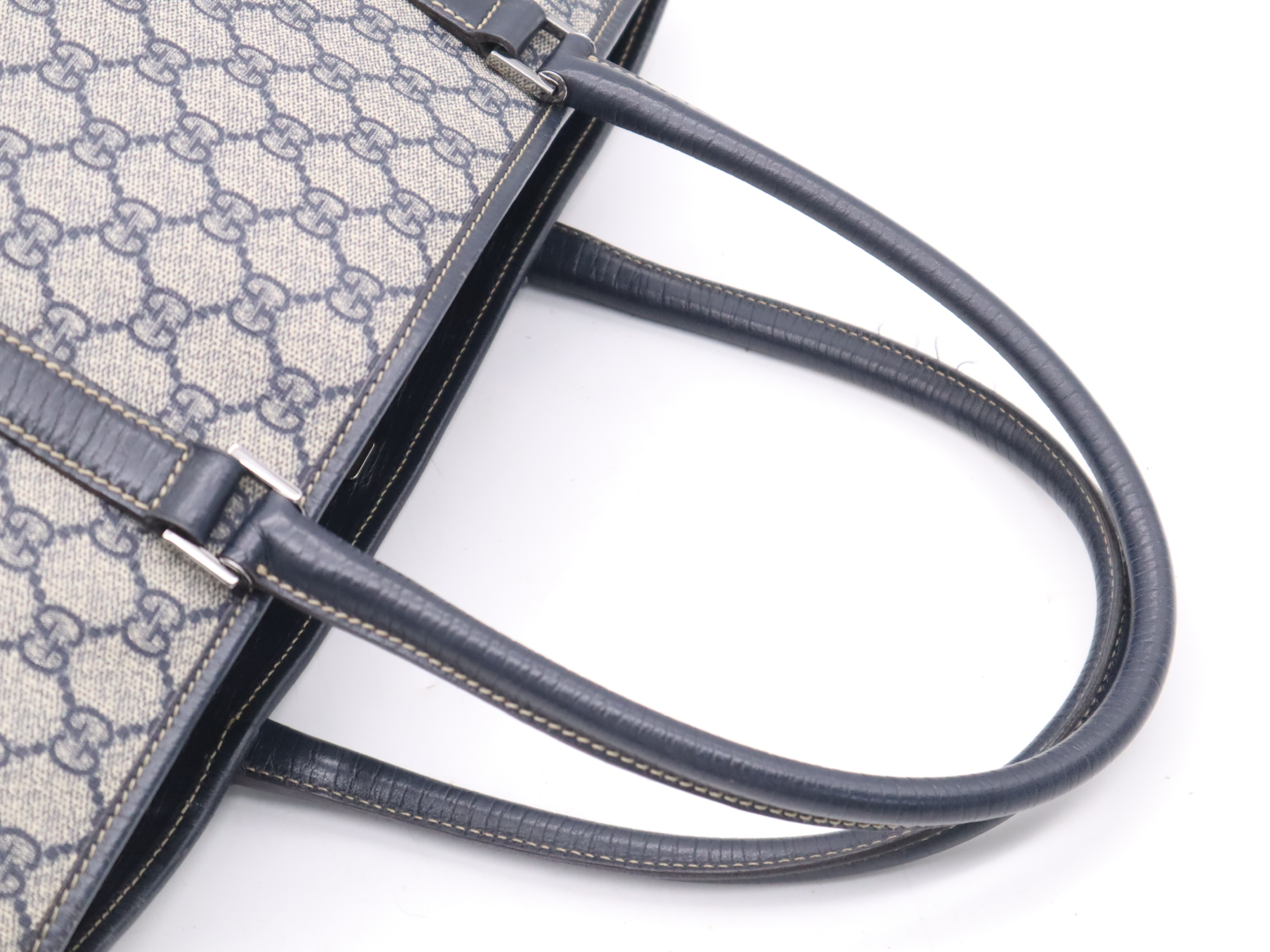 114595 Leather GG Supreme Tote Bag, Navy, Silver Hardware, Tote Bag — view 6