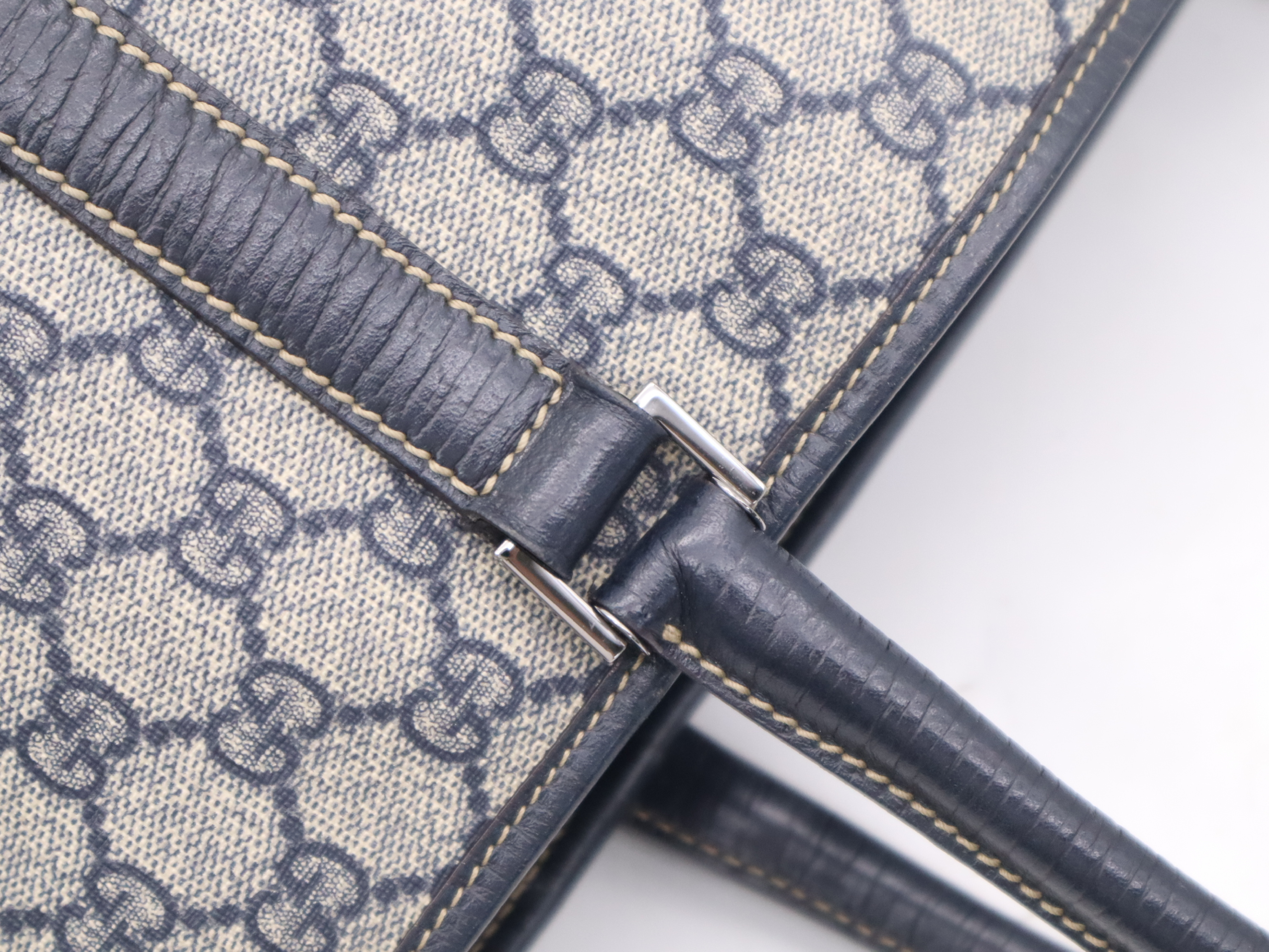 114595 Leather GG Supreme Tote Bag, Navy, Silver Hardware, Tote Bag — view 7