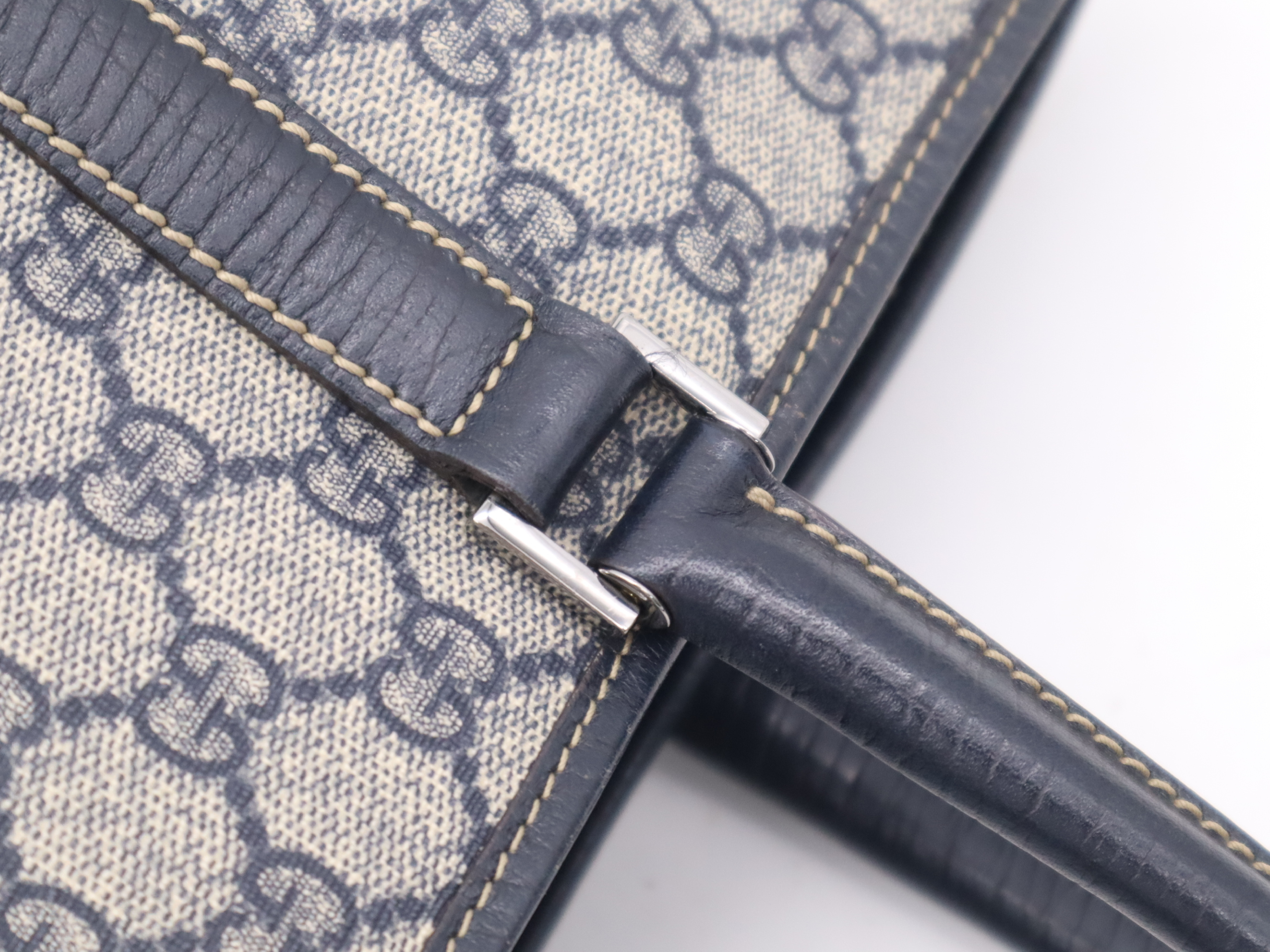 114595 Leather GG Supreme Tote Bag, Navy, Silver Hardware, Tote Bag — view 8