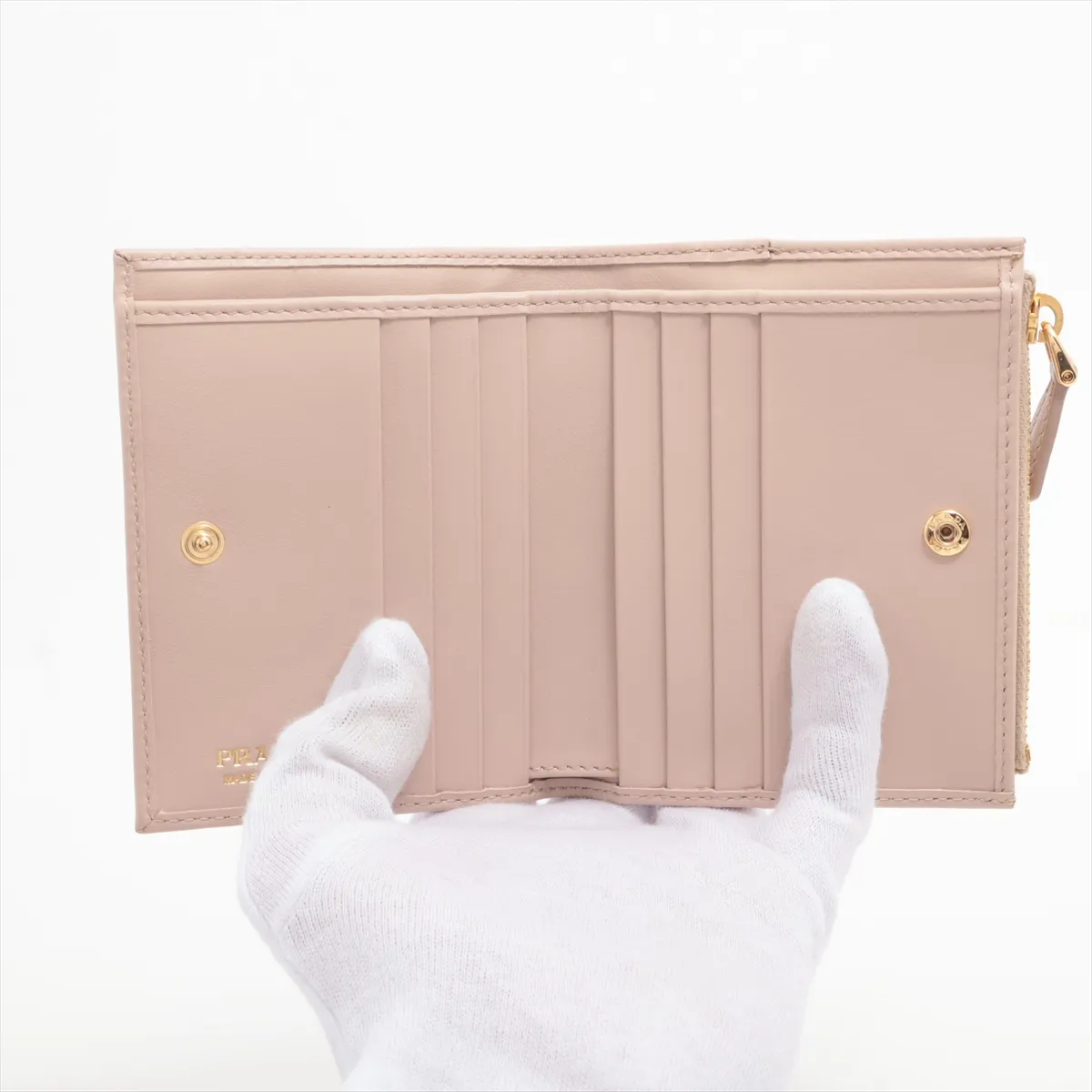 Triangle Logo 1ML050 Leather Compact Wallet Pink — view 3