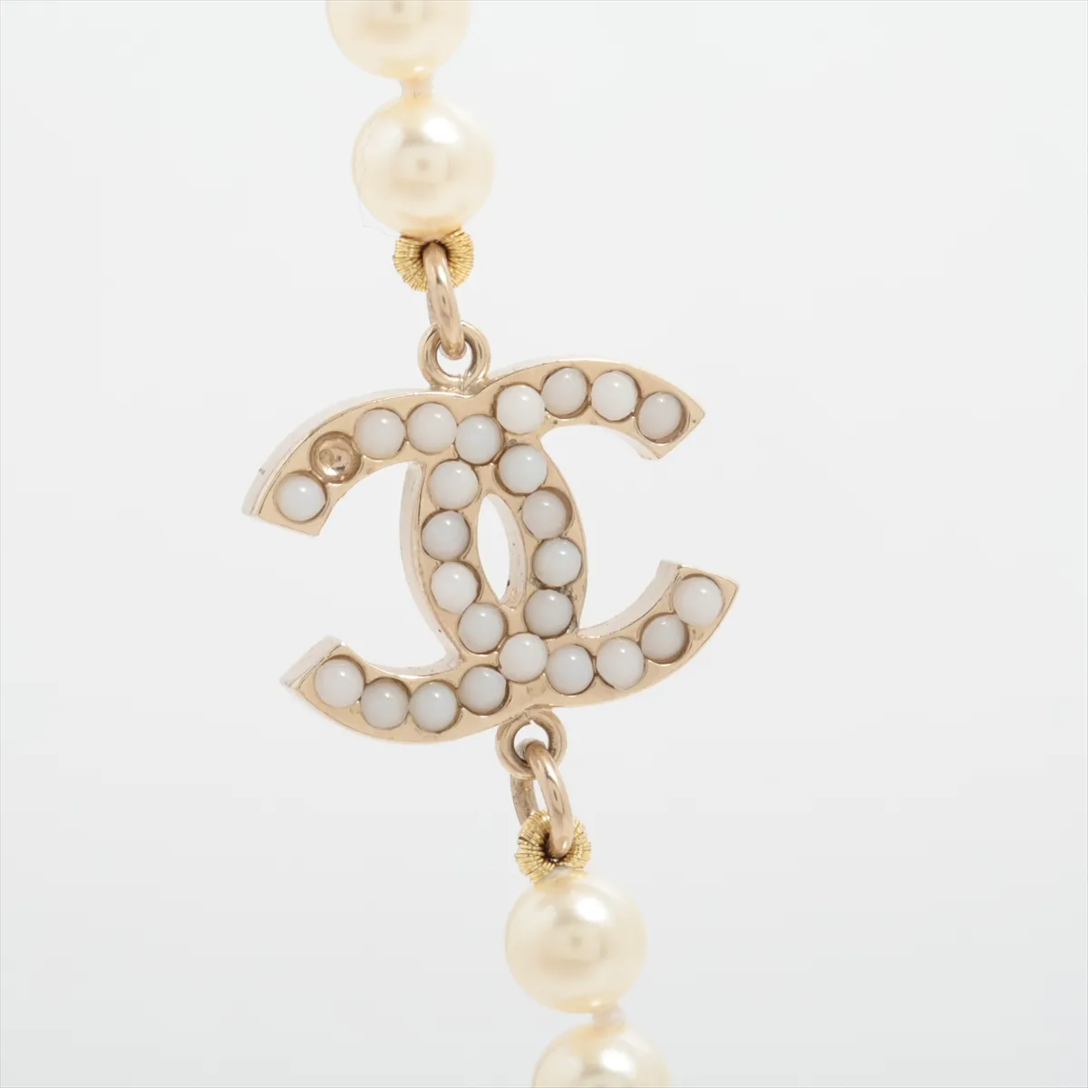 Coco Mark 10V Necklace, GP x Faux Pearl, Gold. Shows signs of wear, — view 2