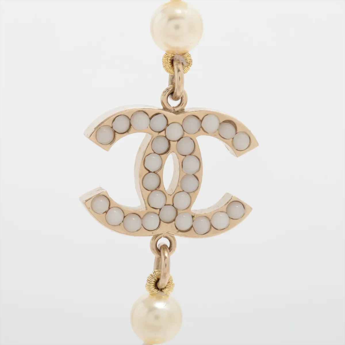 Coco Mark 10V Necklace, GP x Faux Pearl, Gold. Shows signs of wear, — view 3