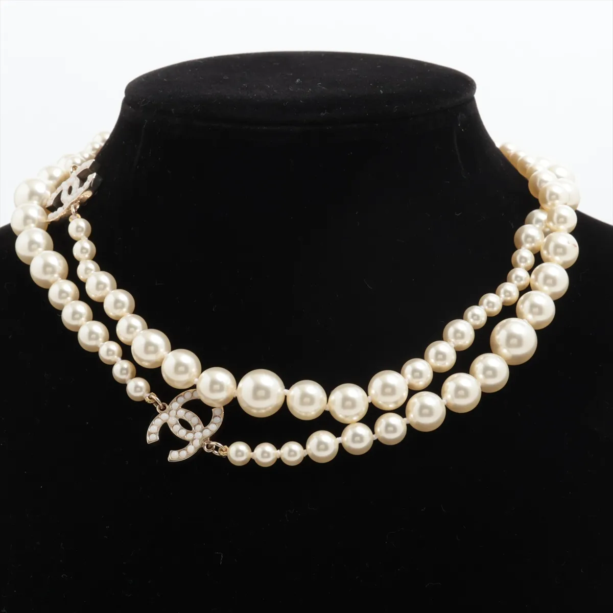 Coco Mark 10V Necklace, GP x Faux Pearl, Gold. Shows signs of wear, — view 6