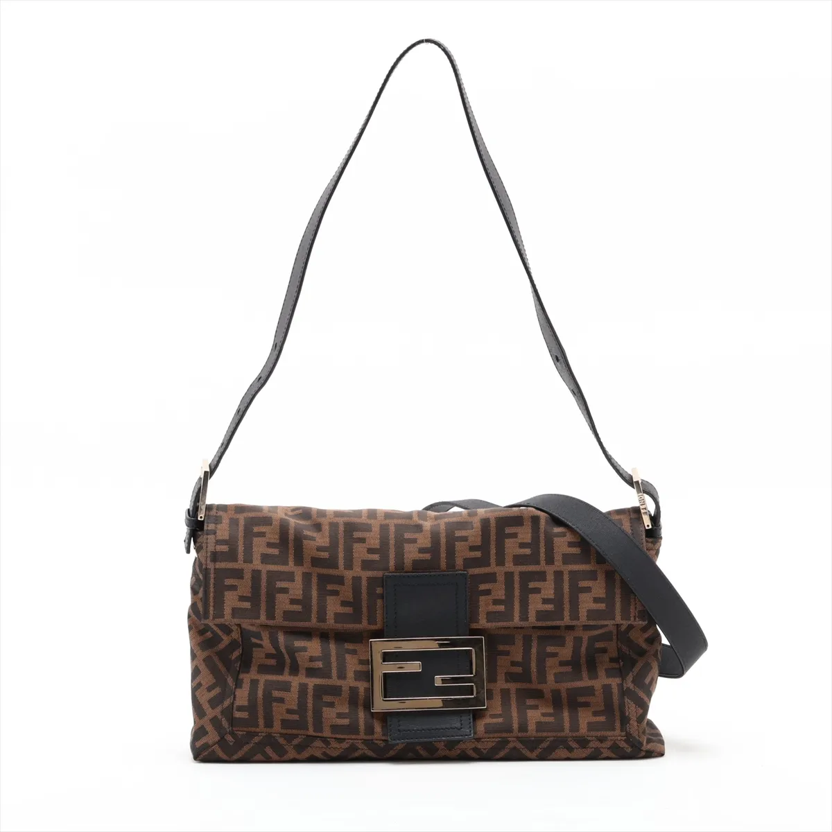 Zucca 8BT180 Canvas x Leather Shoulder Bag Brown x Black