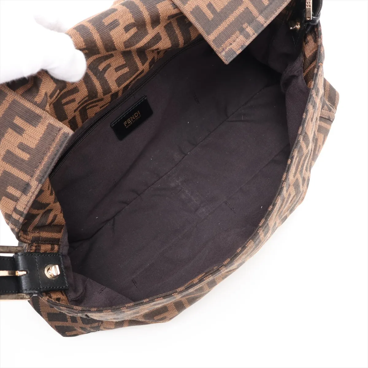 Zucca 8BT180 Canvas x Leather Shoulder Bag Brown x Black — view 7