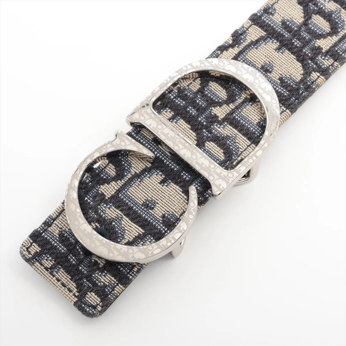 Oblique Belt, GP x Fabric, Navy x Beige. Shows signs of wear including — view 2