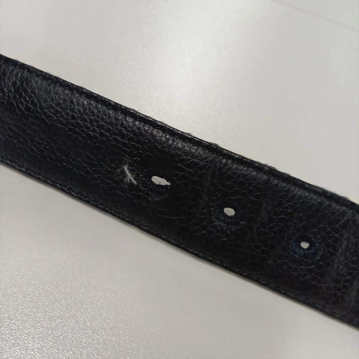 Oblique Belt, GP x Fabric, Navy x Beige. Shows signs of wear including — view 7