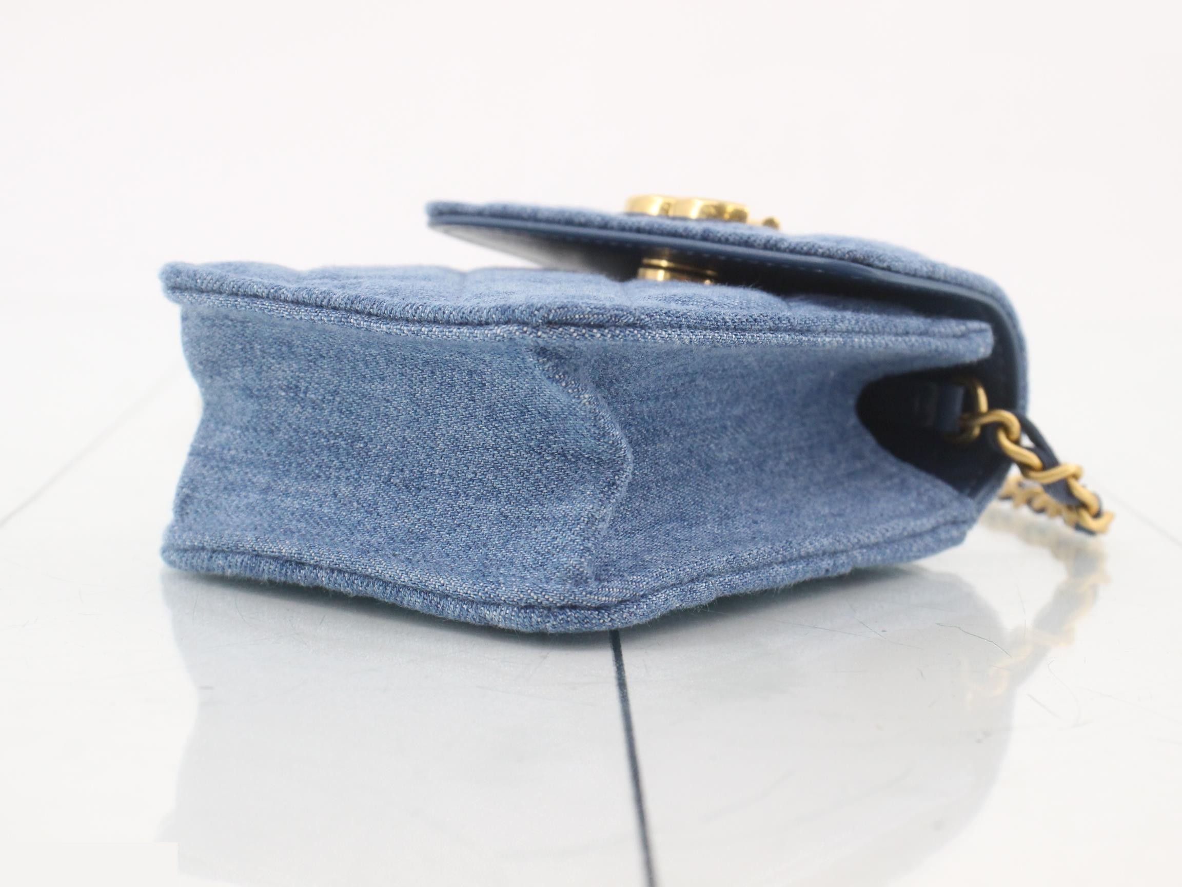 Denim Matelassé Mini Chain Shoulder Bag (Random Number) — view 6
