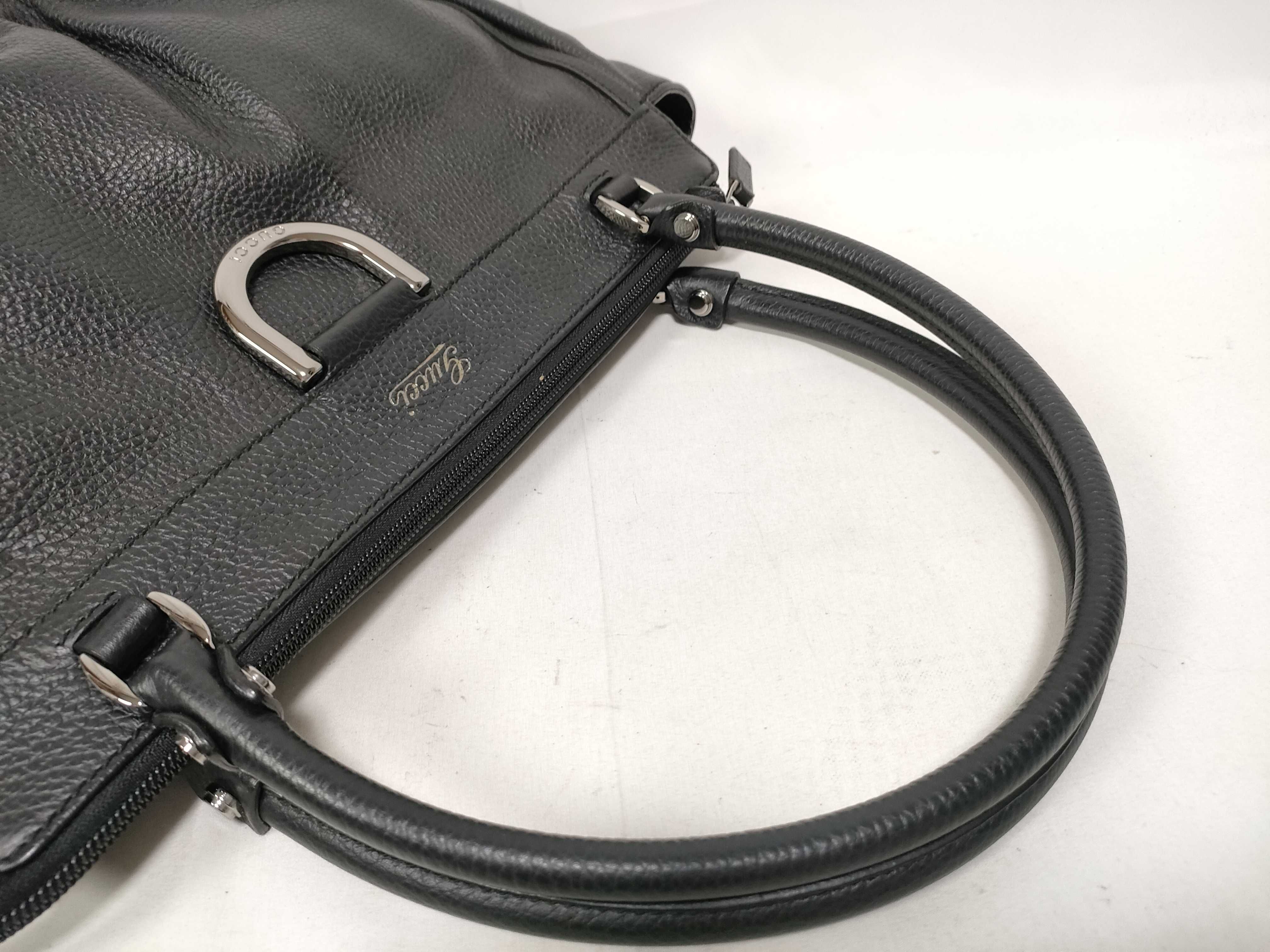 Black Leather D-Buckle Single-Shoulder Bag (Handbag) — view 7