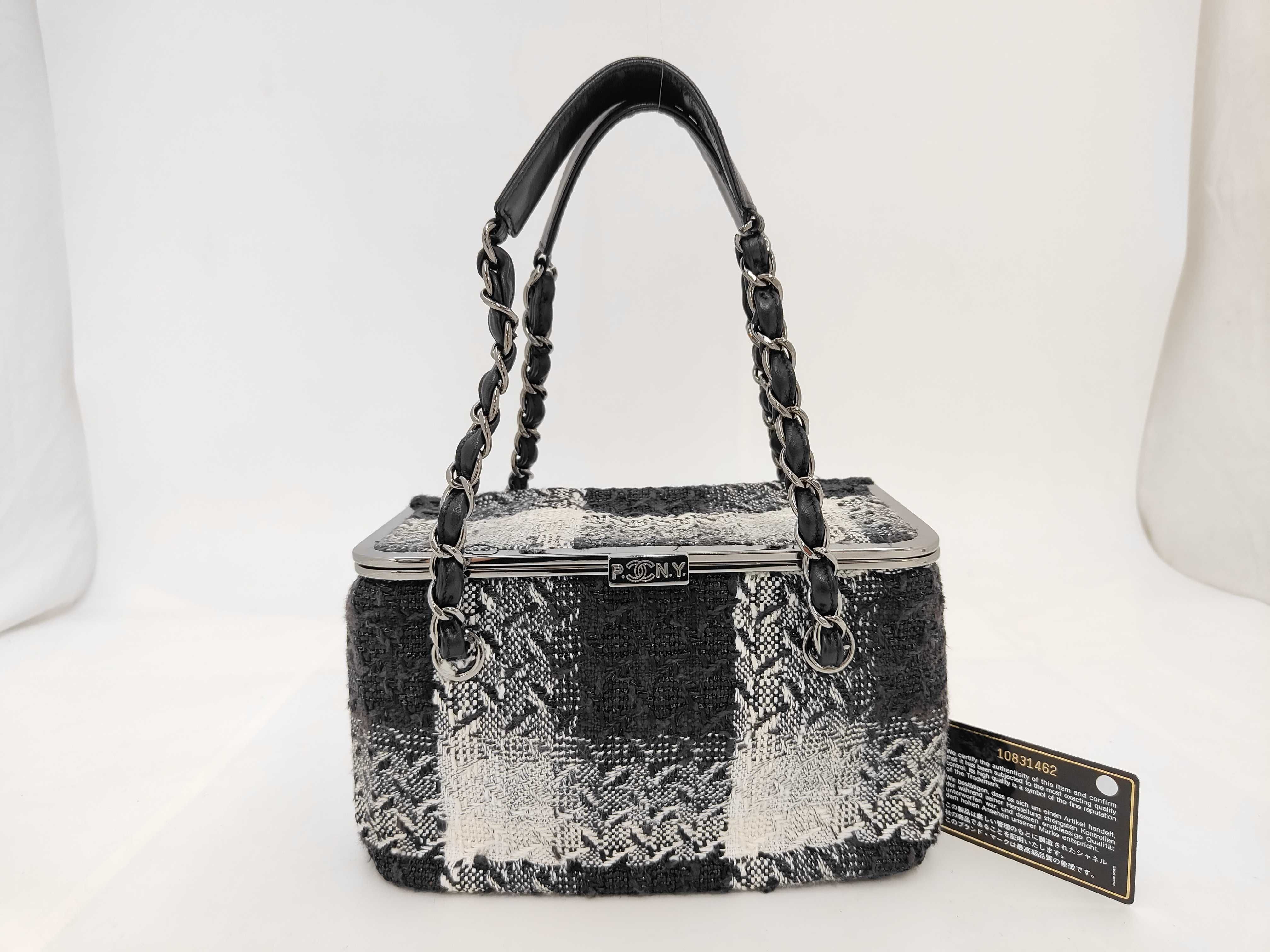 Vanity Tweed Chain Shoulder Bag (Serial Number 10s) - Includes card slots, stickers, and mirror.