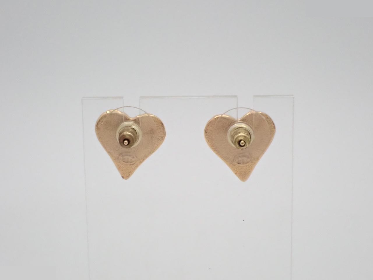 Metal earrings, gold color, heart design, Coco Chanel logo. — view 2