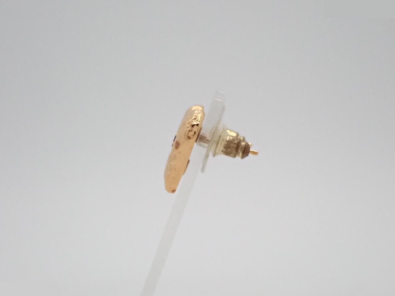 Metal earrings, gold color, heart design, Coco Chanel logo. — view 3