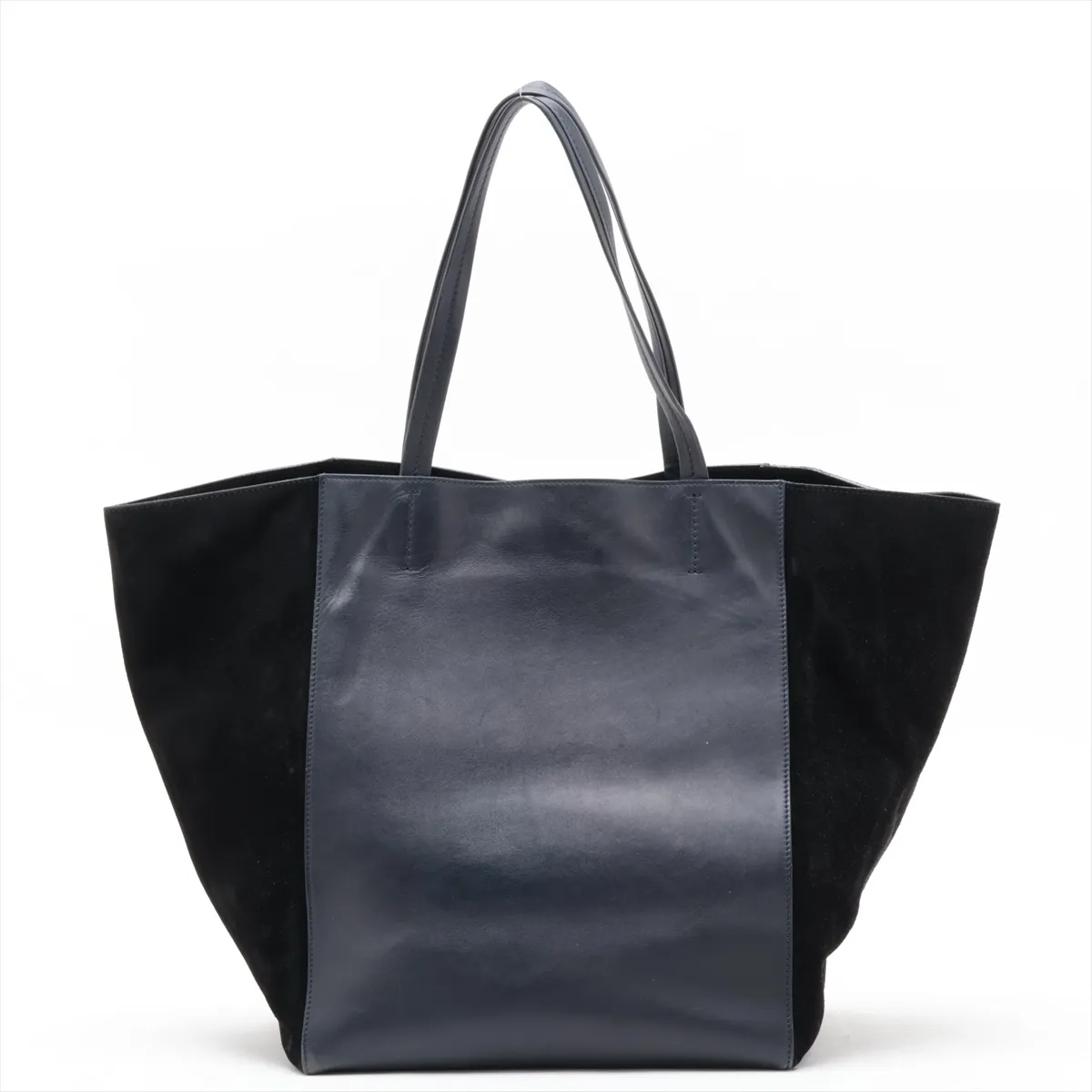 Cabas Phantom Leather x Suede Tote Bag, Navy x Black — view 2