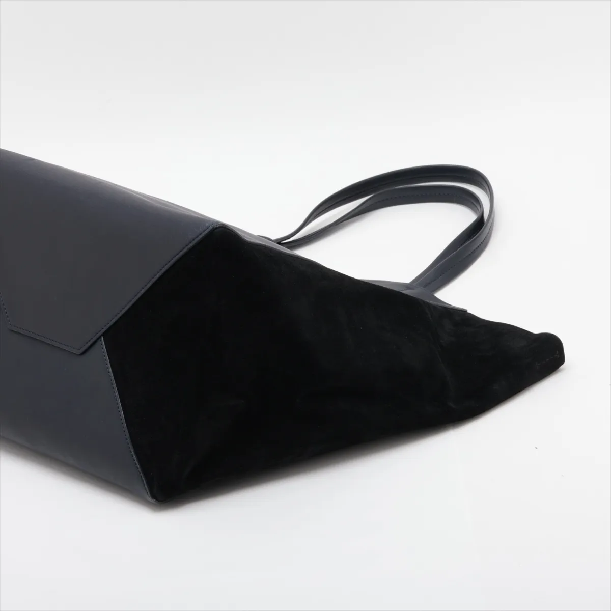 Cabas Phantom Leather x Suede Tote Bag, Navy x Black — view 3