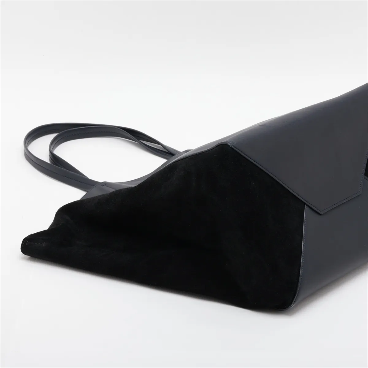Cabas Phantom Leather x Suede Tote Bag, Navy x Black — view 4
