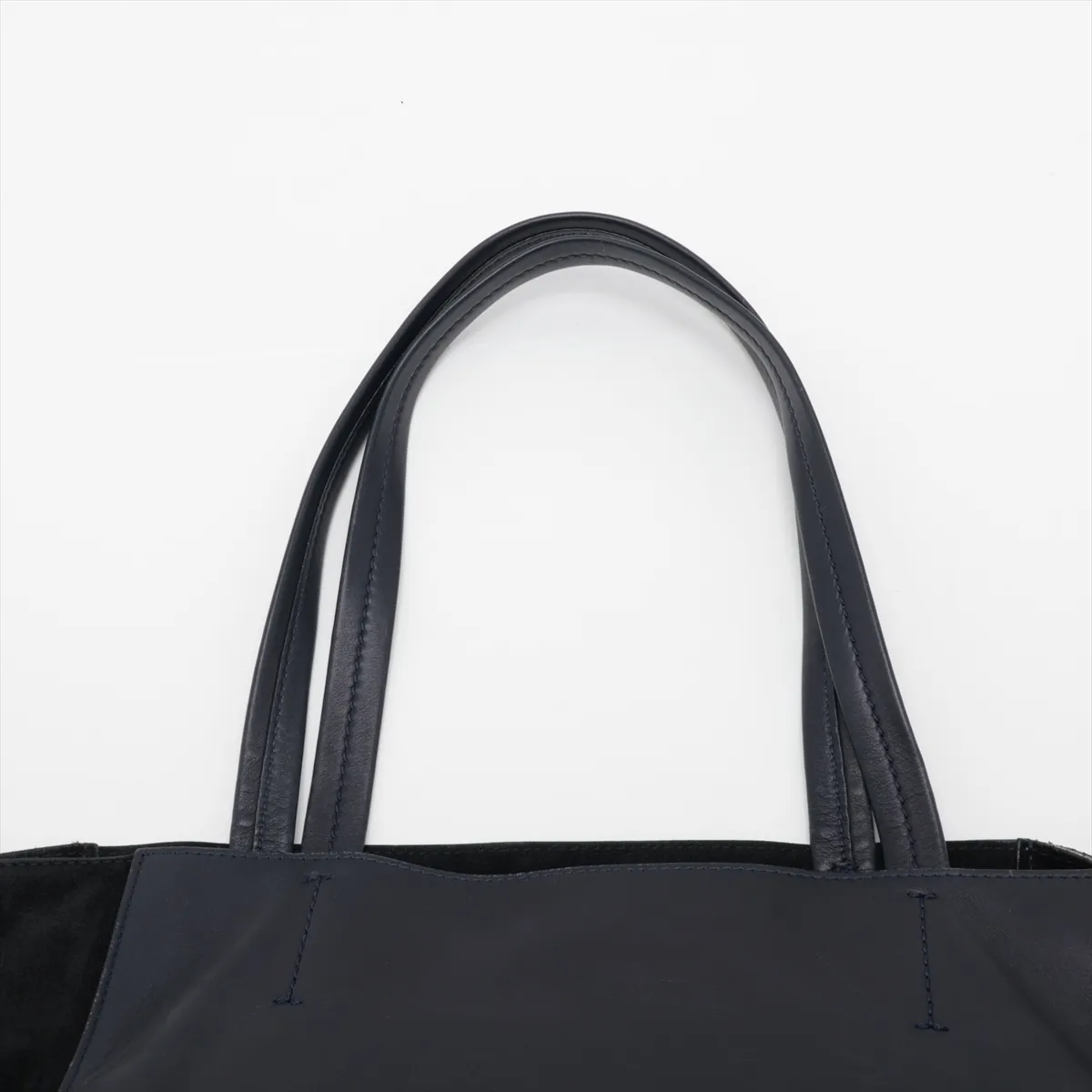 Cabas Phantom Leather x Suede Tote Bag, Navy x Black — view 6