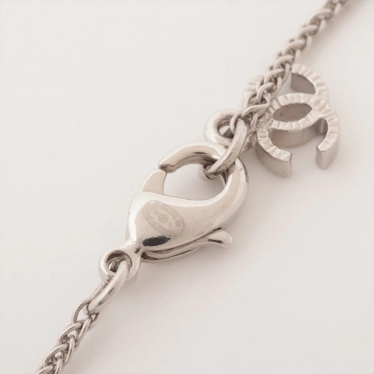 Coco Mark A18A Necklace, GP x Rhinestone x Faux Pearl, Silver. Shows — view 4