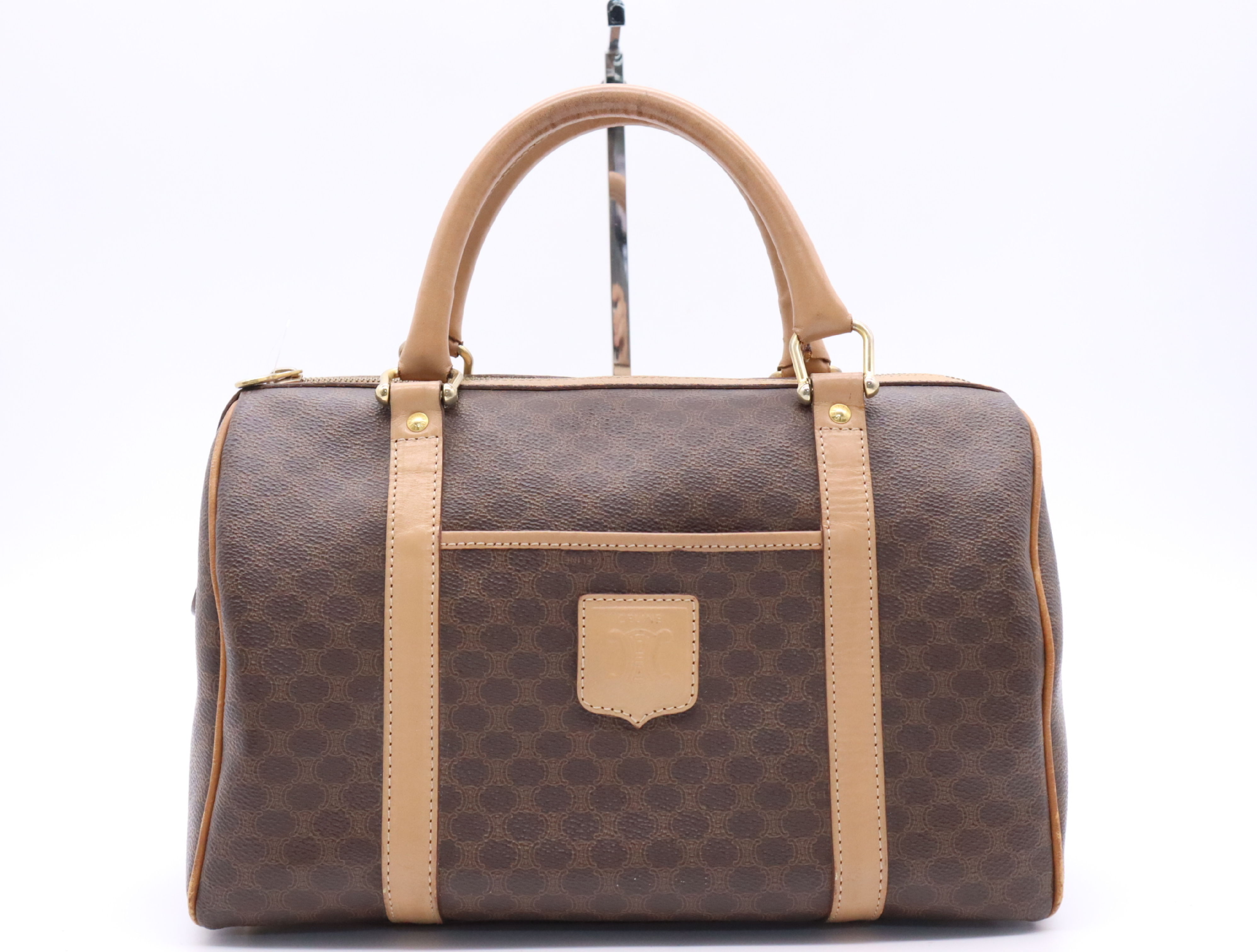 Macadam Pattern Mini Boston Bag Brown Beige Boston Bag