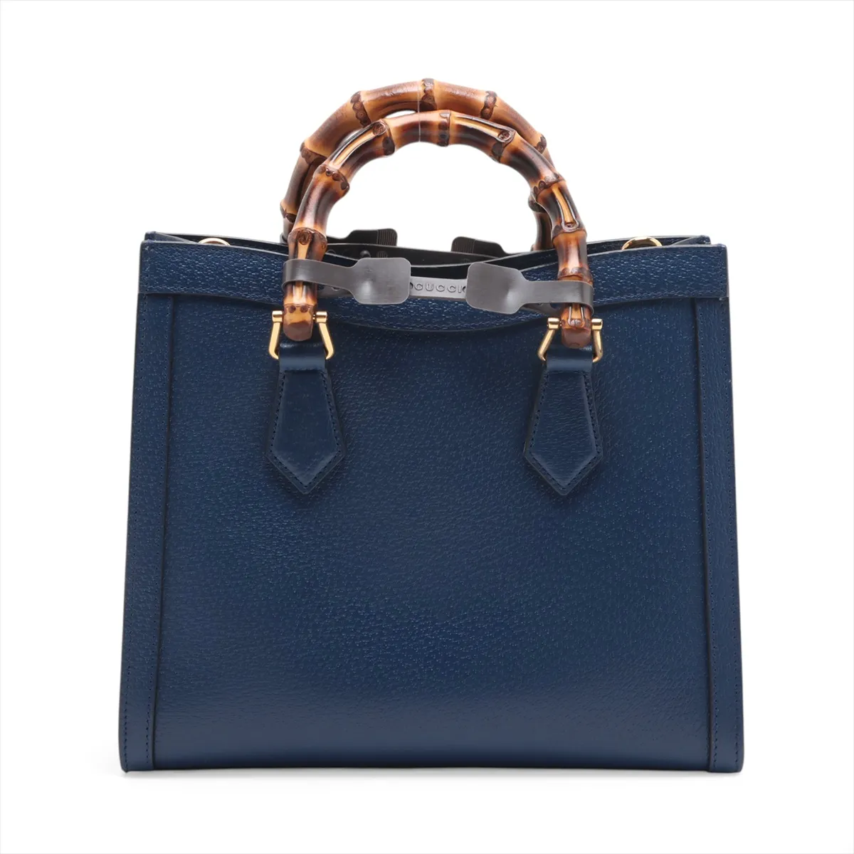 Bamboo Diana Leather 2-Way Handbag, Blue, 702721, with initials. — view 2