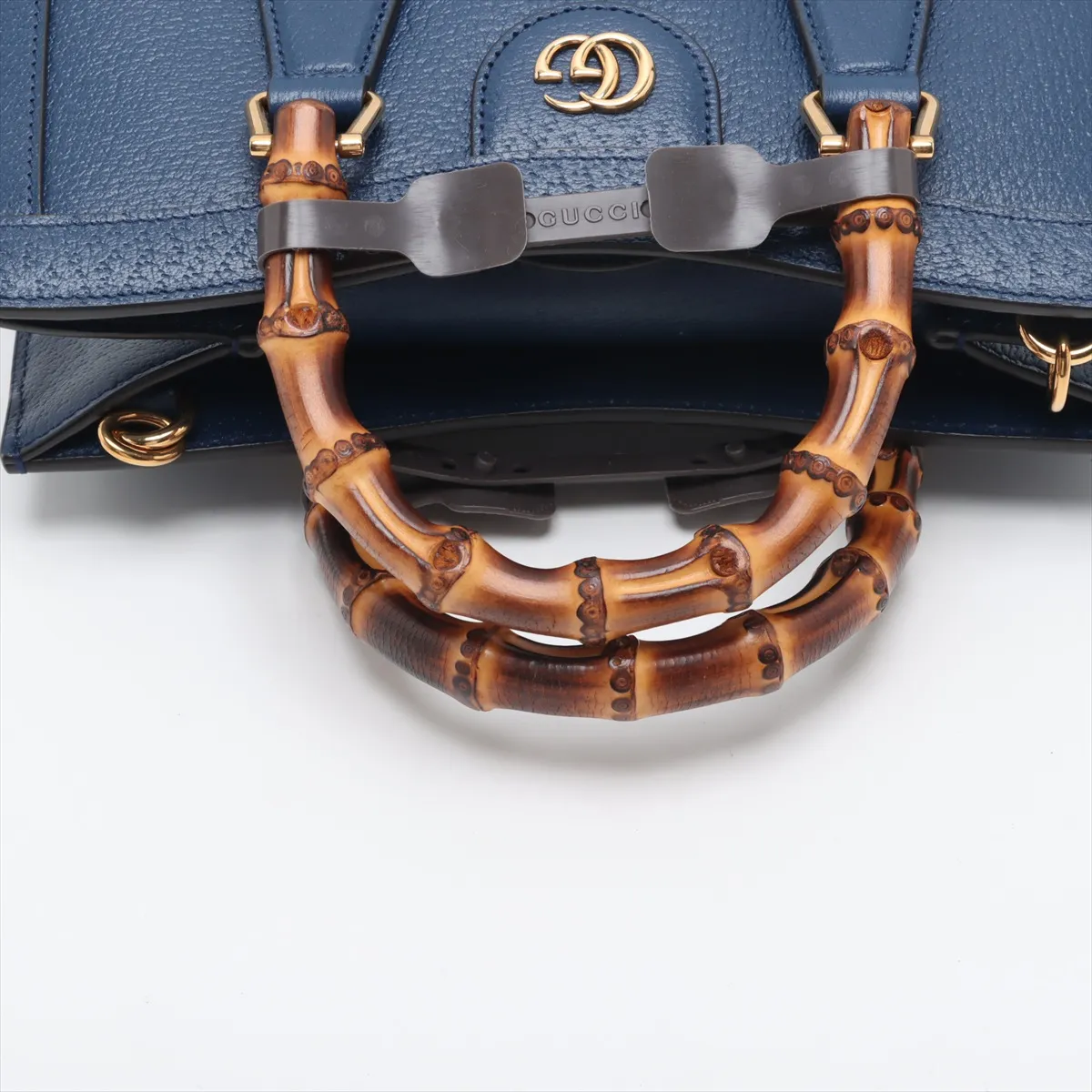 Bamboo Diana Leather 2-Way Handbag, Blue, 702721, with initials. — view 5