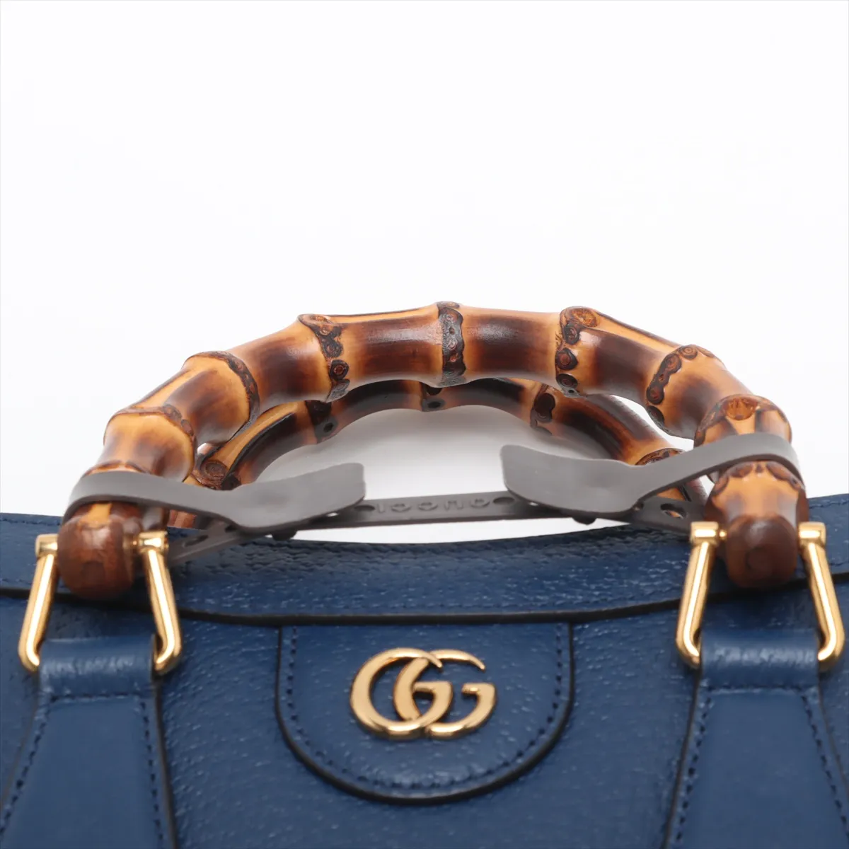 Bamboo Diana Leather 2-Way Handbag, Blue, 702721, with initials. — view 6