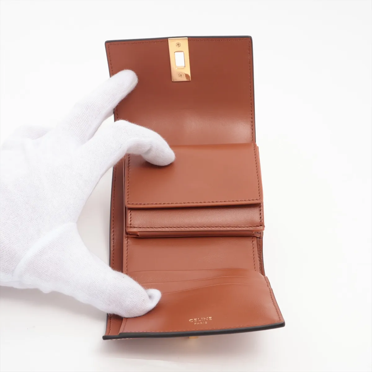 Small Trifold Wallet 16 Leather Compact Wallet Brown — view 4