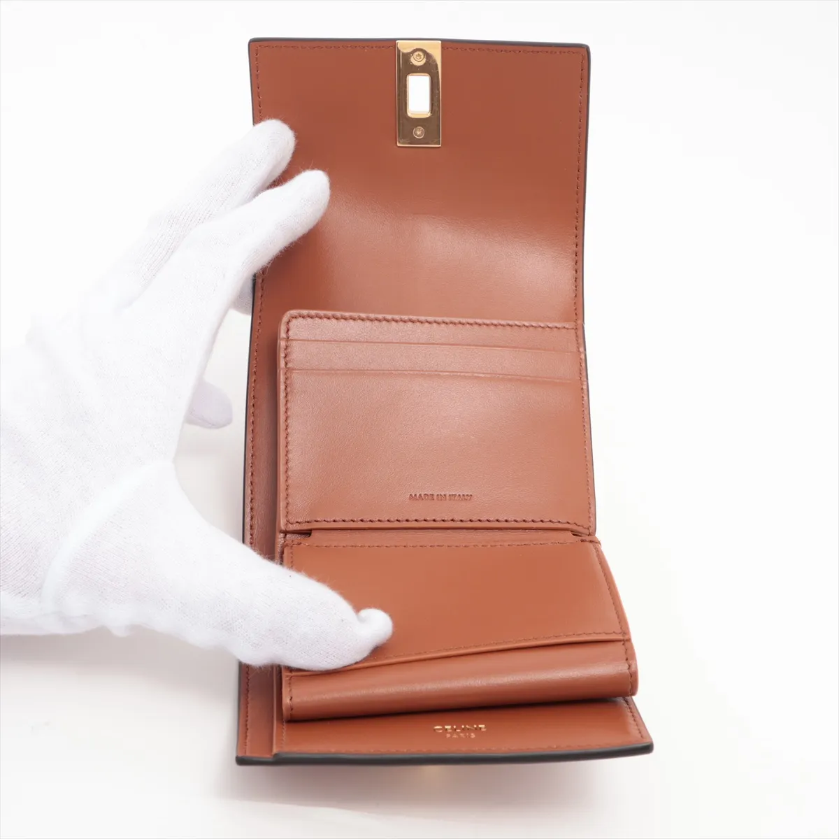 Small Trifold Wallet 16 Leather Compact Wallet Brown — view 5