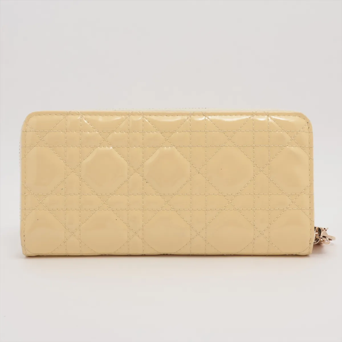 Lady Dior Cannage Patent Leather Round Zip Wallet Yellow — view 2