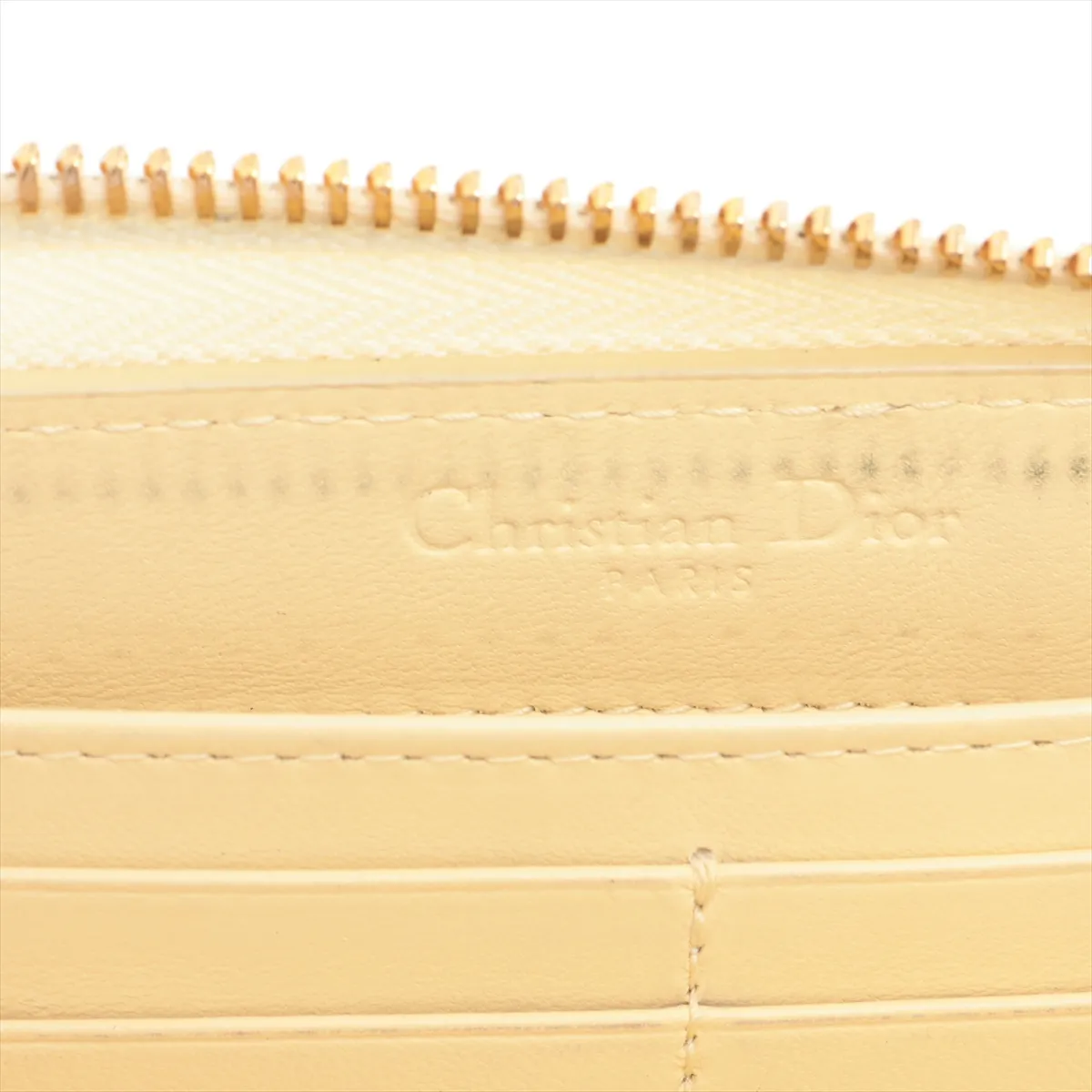 Lady Dior Cannage Patent Leather Round Zip Wallet Yellow — view 11
