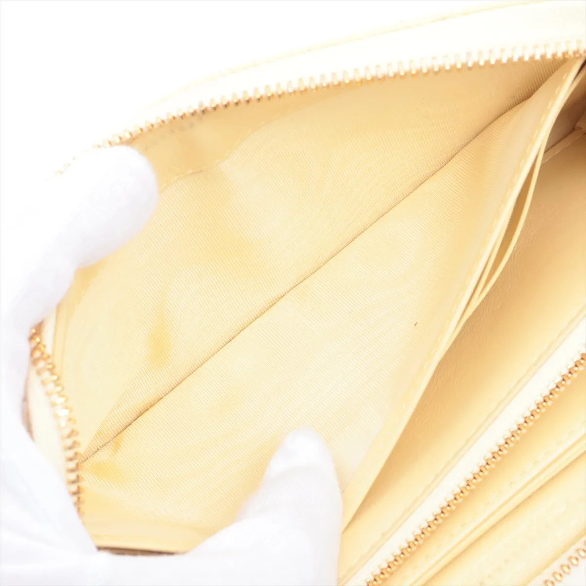 Lady Dior Cannage Patent Leather Round Zip Wallet Yellow — view 4