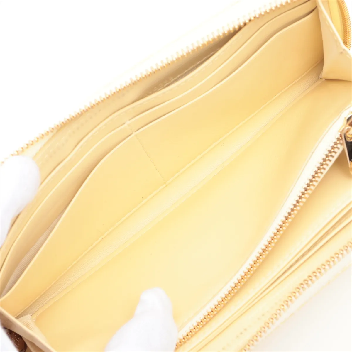 Lady Dior Cannage Patent Leather Round Zip Wallet Yellow — view 5