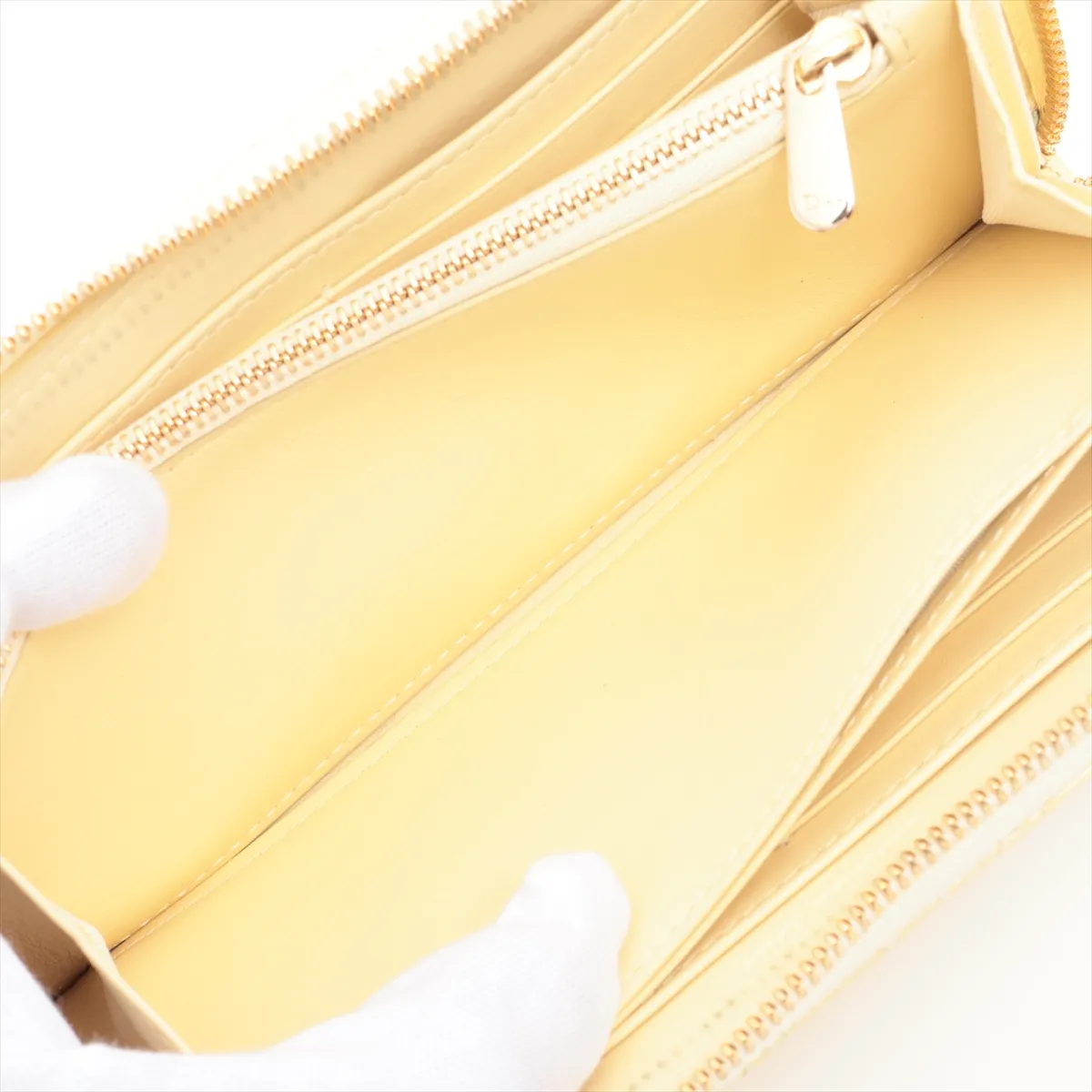 Lady Dior Cannage Patent Leather Round Zip Wallet Yellow — view 6