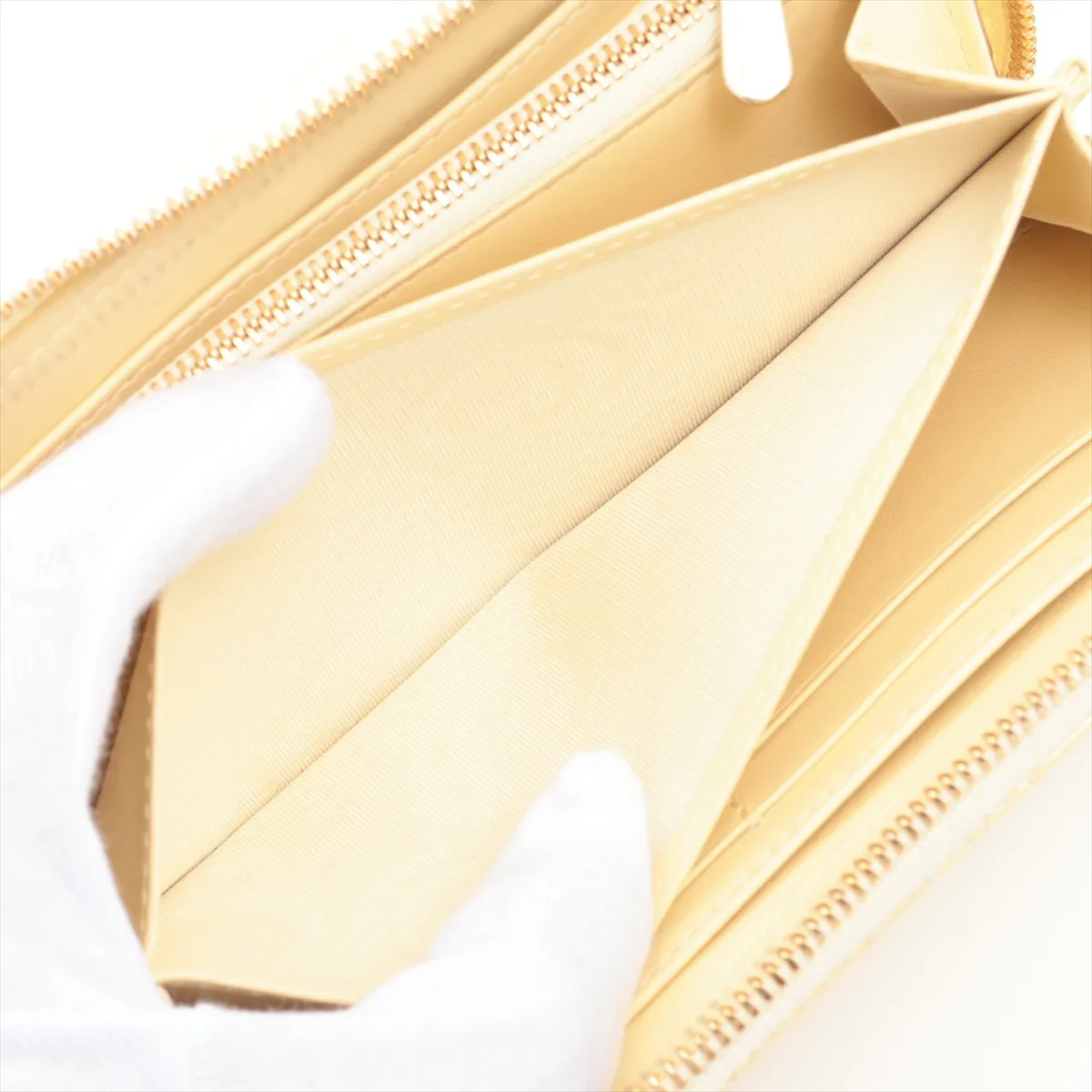 Lady Dior Cannage Patent Leather Round Zip Wallet Yellow — view 7