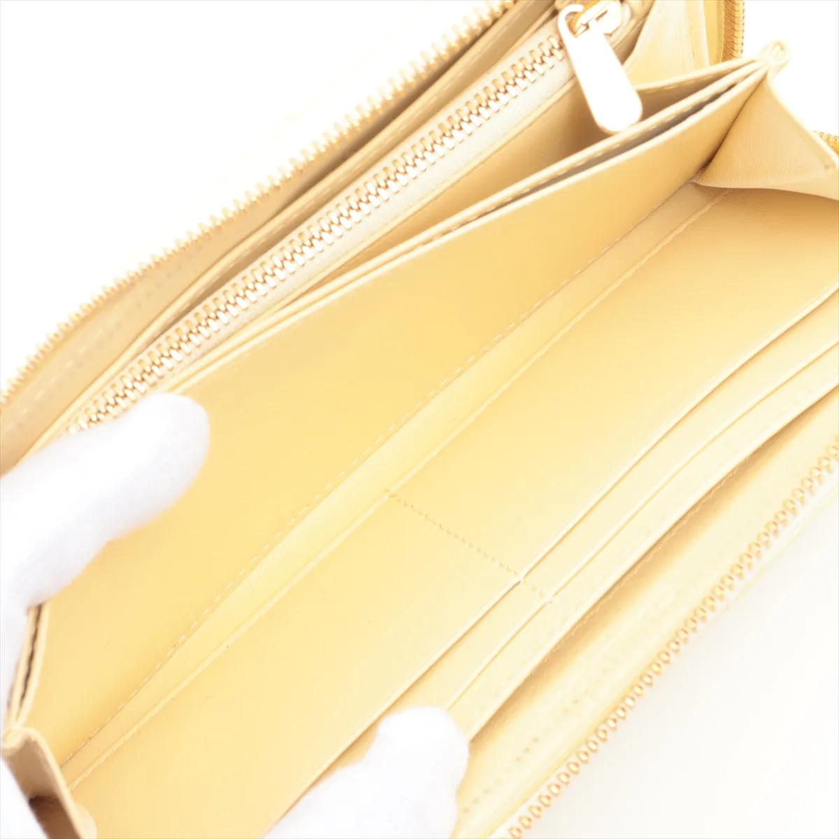 Lady Dior Cannage Patent Leather Round Zip Wallet Yellow — view 8