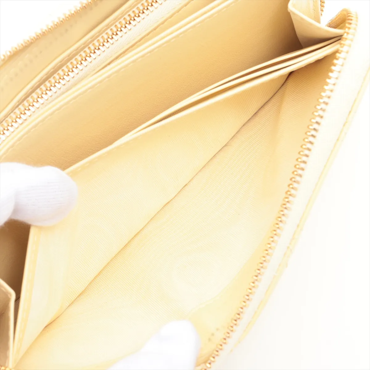 Lady Dior Cannage Patent Leather Round Zip Wallet Yellow — view 9