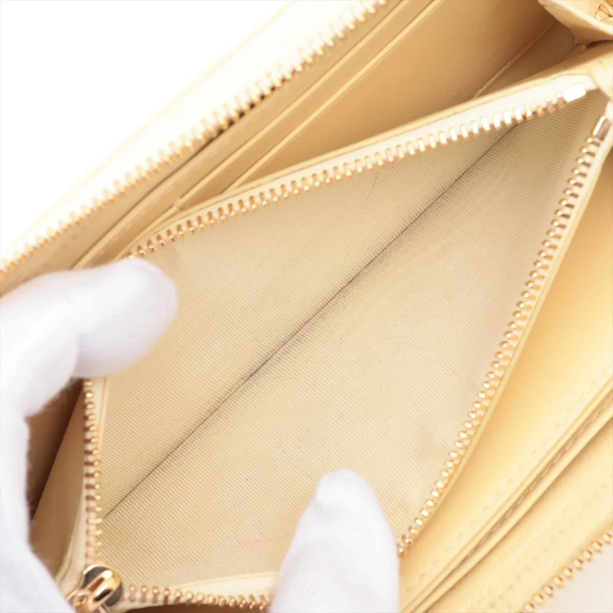 Lady Dior Cannage Patent Leather Round Zip Wallet Yellow — view 10