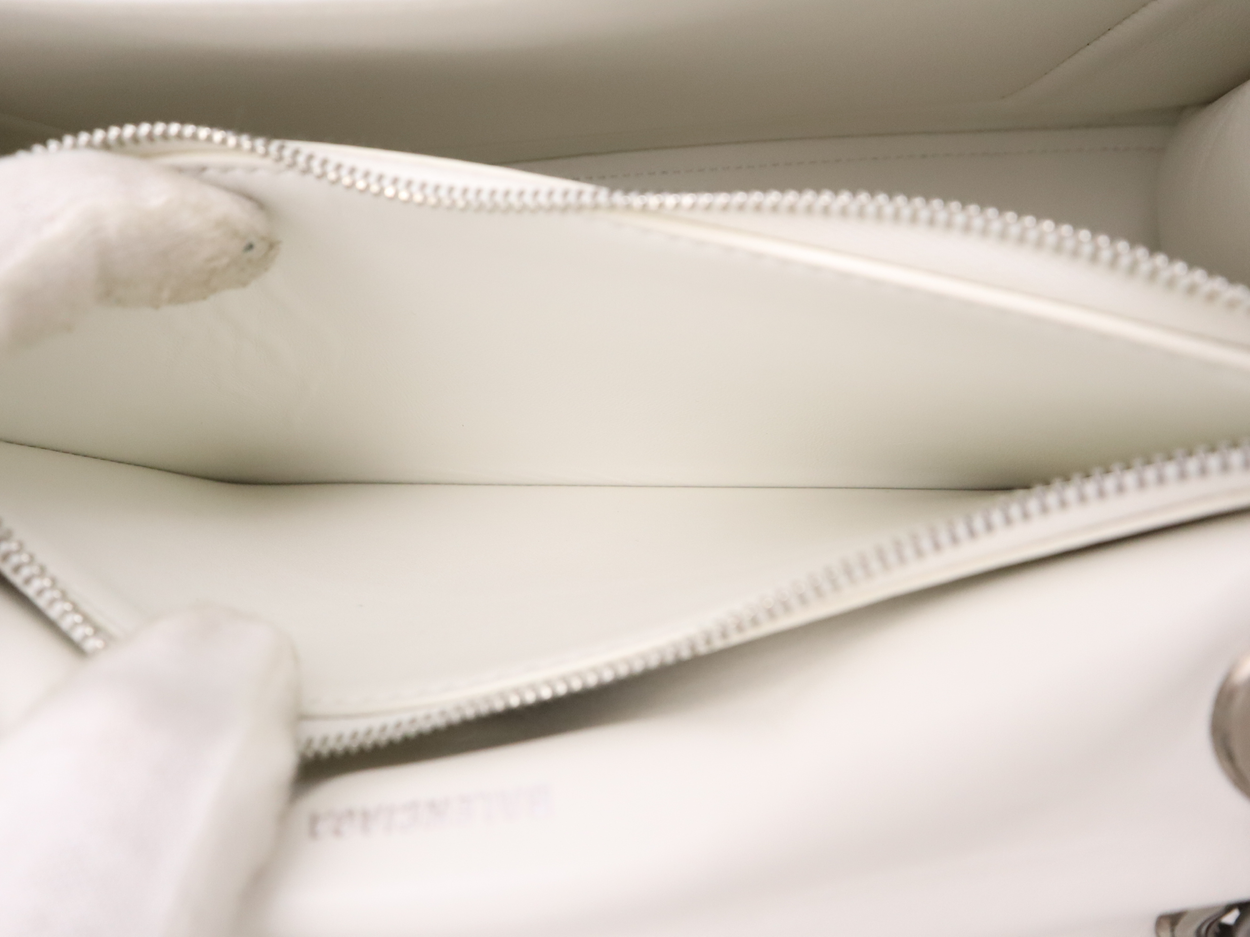 Leather Crushed Chain Shoulder Bag, White, Silver Hardware — view 11