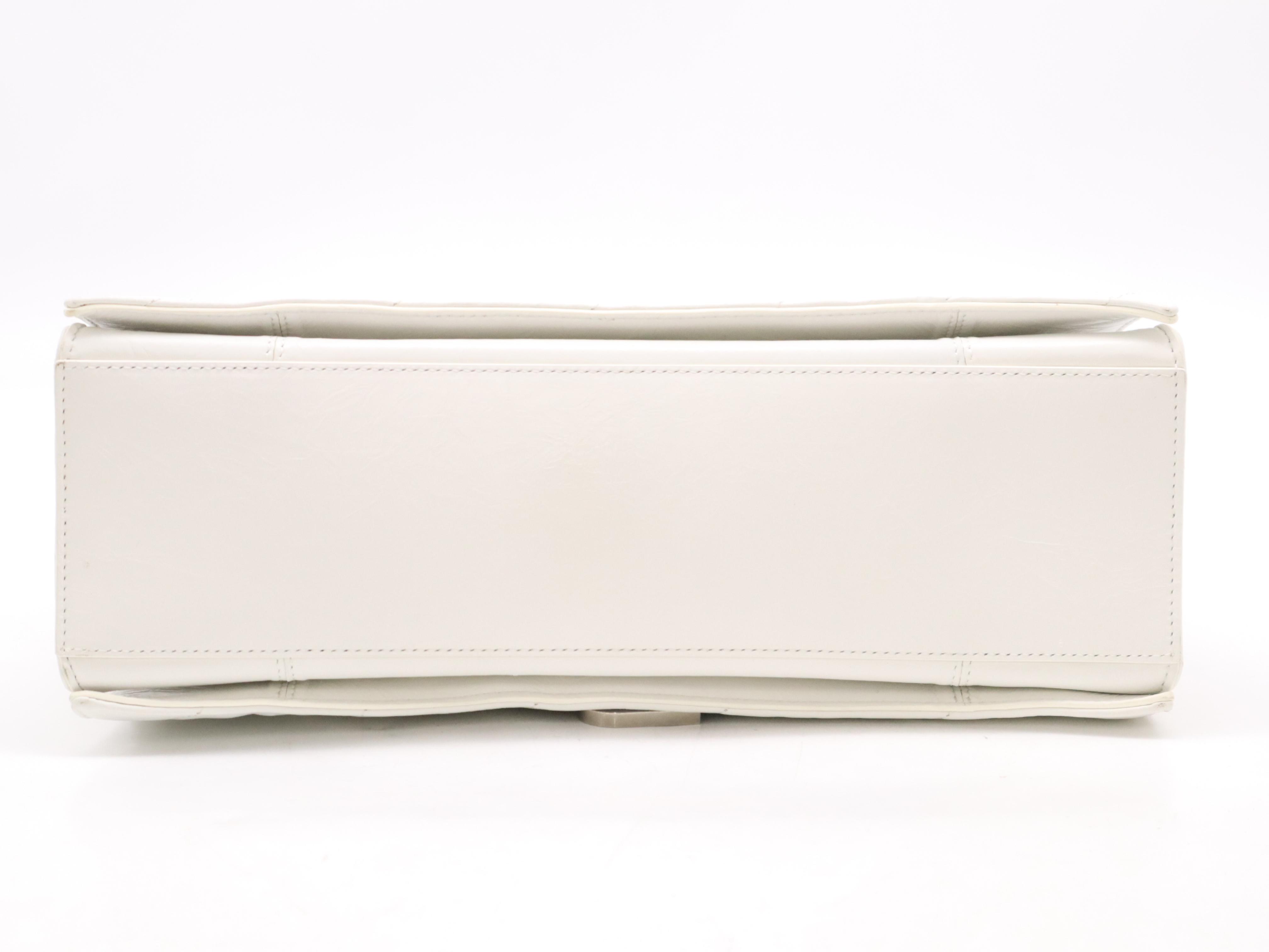 Leather Crushed Chain Shoulder Bag, White, Silver Hardware — view 4